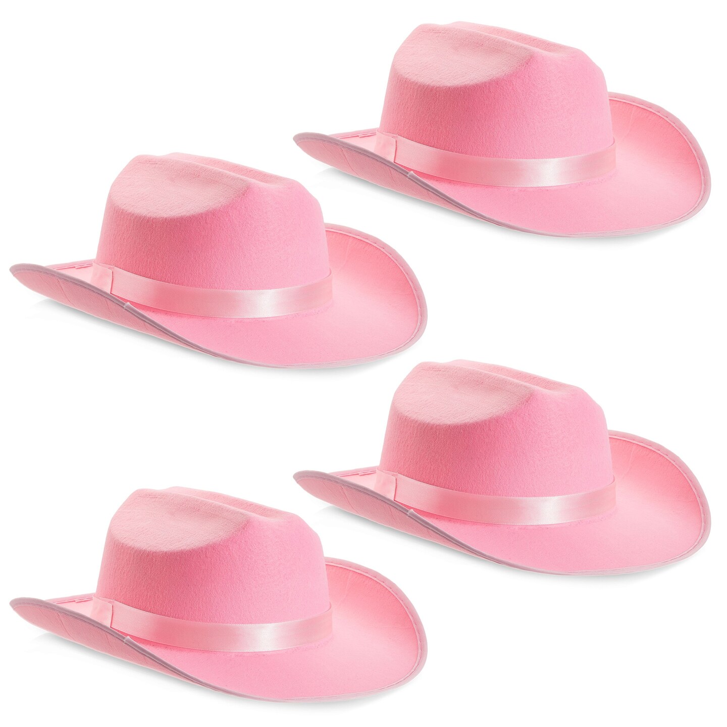 4-Pack Pink Cowboy Hats for Girls - Cute Felt Cowgirl Hats for Costume, Dress Up Party (One Size Fits All)