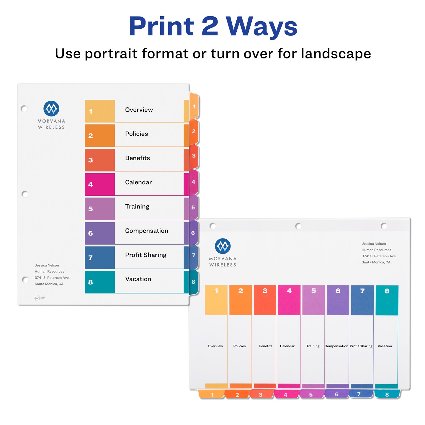 Avery Ready Index 8 Tab Binder Dividers, Customizable Table of Contents, Multicolor Tabs, 24 Sets (11168)