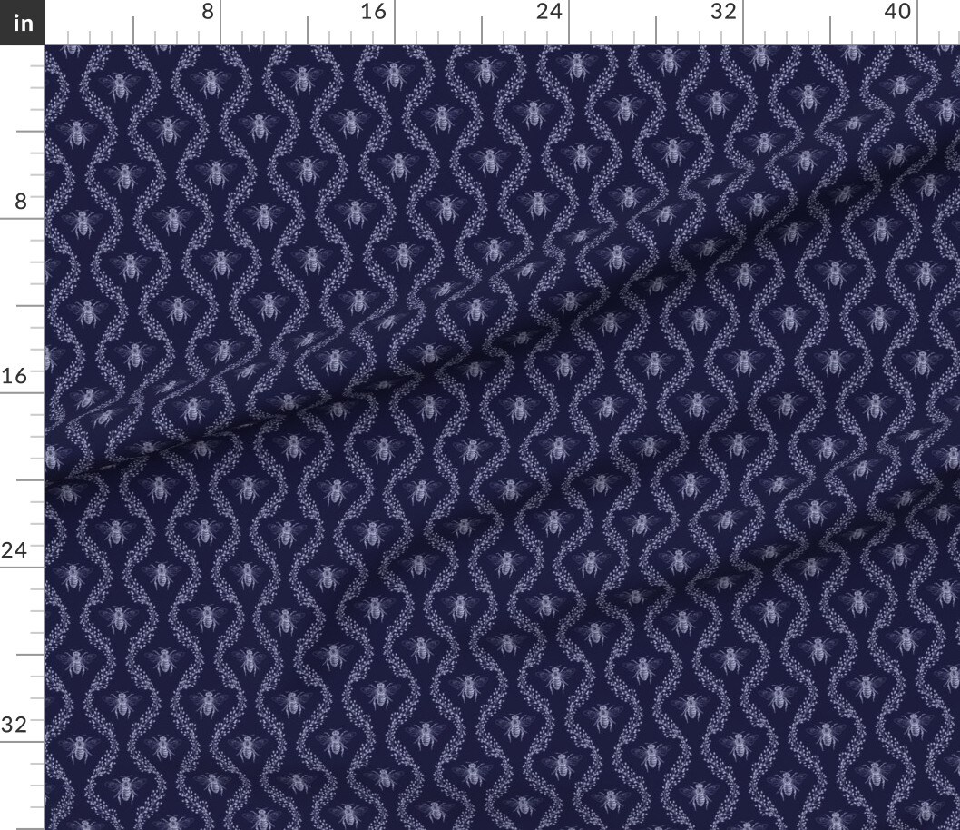 Petal Signature Cotton by the Yard or Fat Quarter Woodland Bee French Country Farmhouse Chic Bumblebee Vines Blue Botanical Waves Custom Printed Fabric by Spoonflower