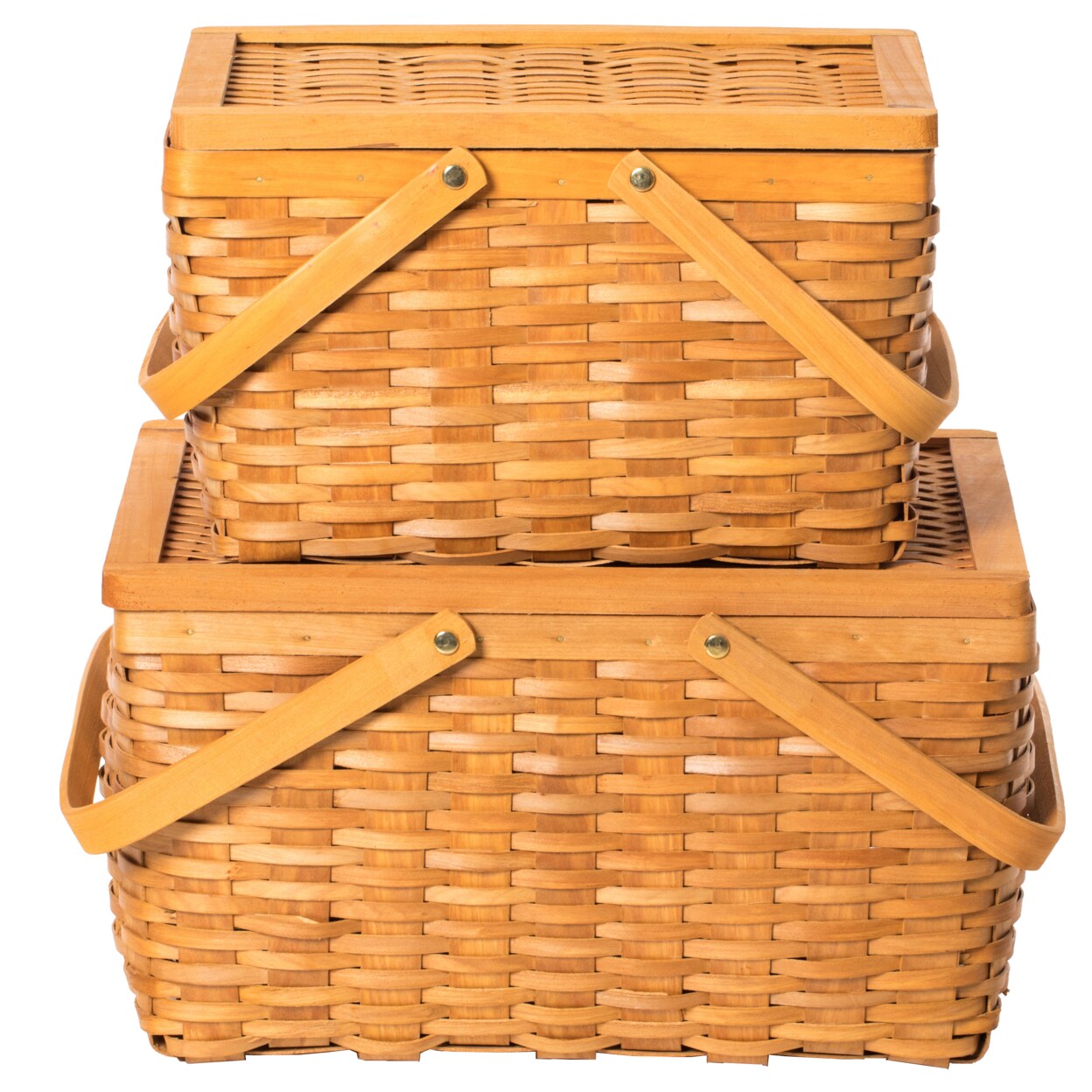 Woodchip Picnic Storage Basket With Cover Large Small Movable Handles Camping Outdoor