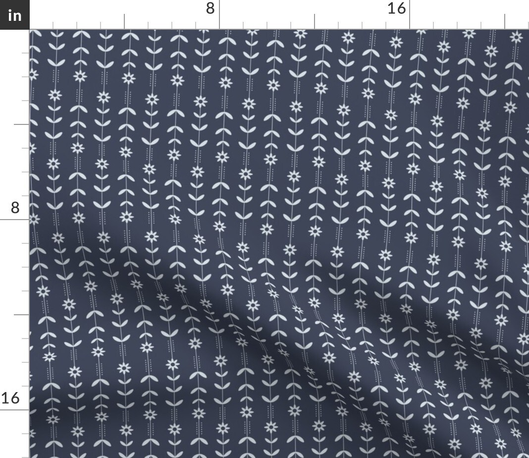Scandi Floral Farmhouse Navy And White Small Print Simple Custom Printed Fabric by Spoonflower Various Fabrics by the Yard or Fat Quarter