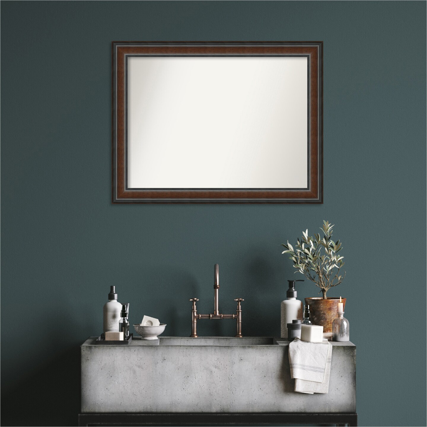 Cyprus Walnut Non-Beveled Custom Framed Bathroom Vanity Wall Mirror
