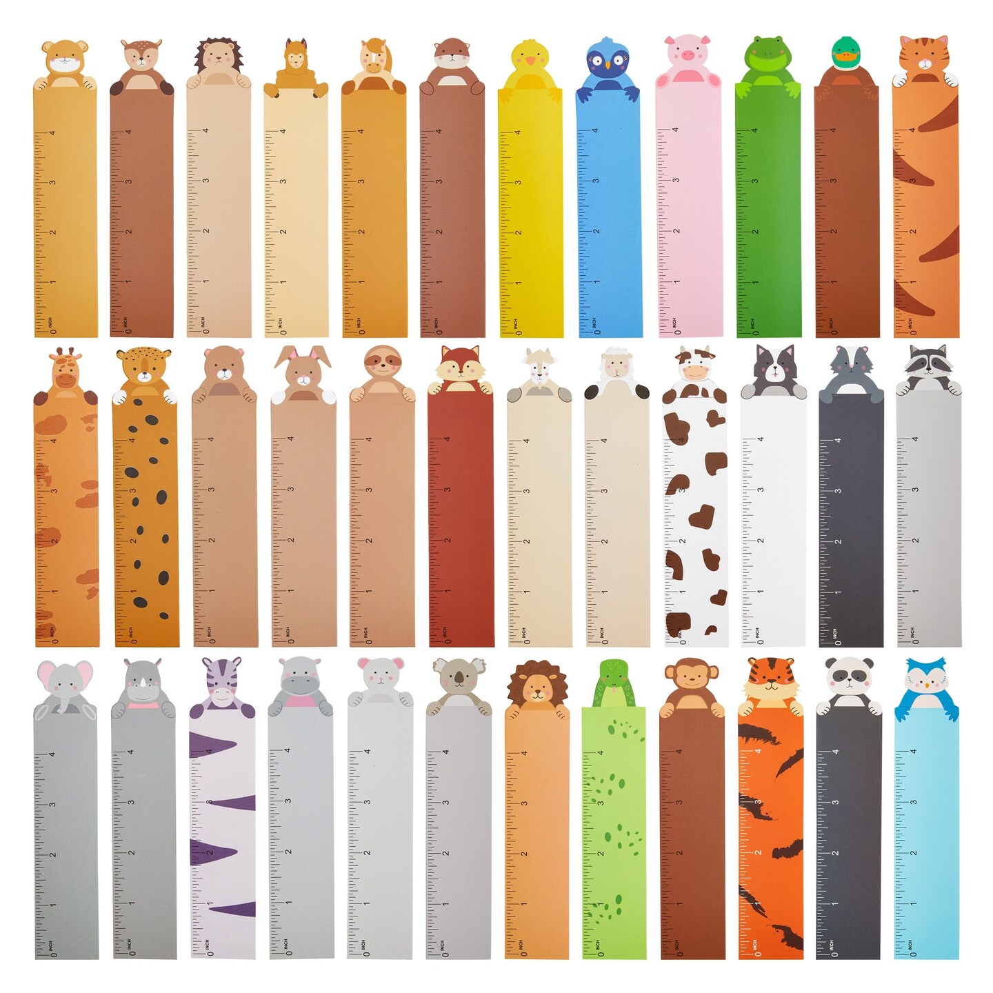 144 Piece Cute Jungle Animal Bookmarks Bulk for Kids with 4 Inch Ruler (36 Designs, 1.25 x 6 In)