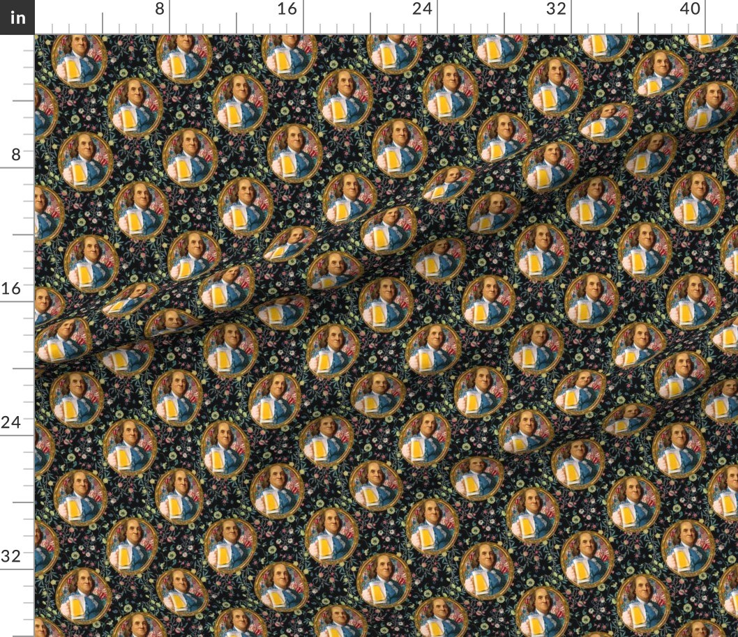 Petal Signature Cotton by the Yard or Fat Quarter Benjamin Franklin Beer Floral Botanical Portrait Multicolor Constitution Bar Political Figure Historic Figures Pub Funny Cheers Large Scale Custom Printed Fabric by Spoonflower