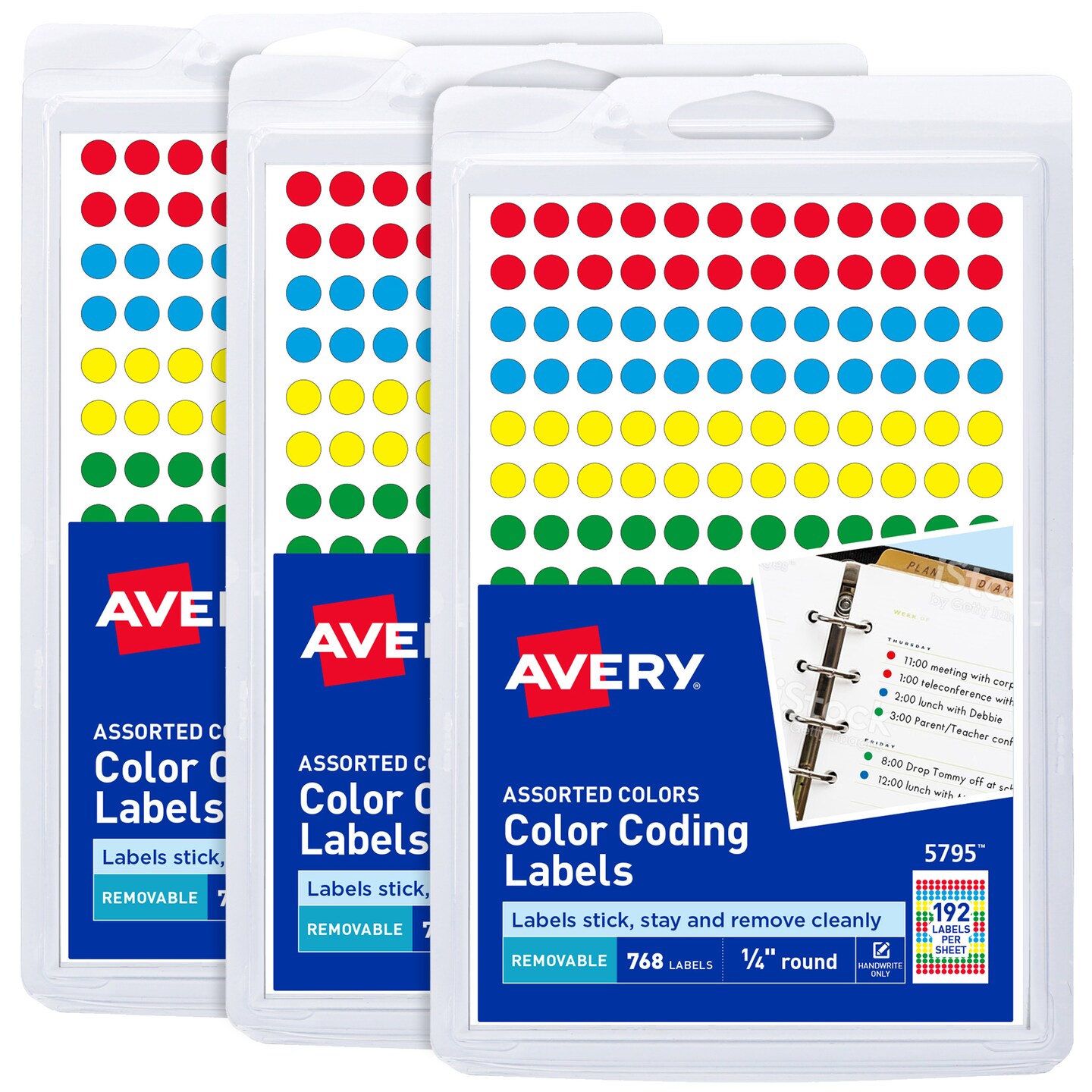 Avery Color-Coding Removable Labels, 1/4 Inch Round Labels, Assorted Colors, Non-Printable, 3 Packs, 2,304 Dot Stickers Total (5641)