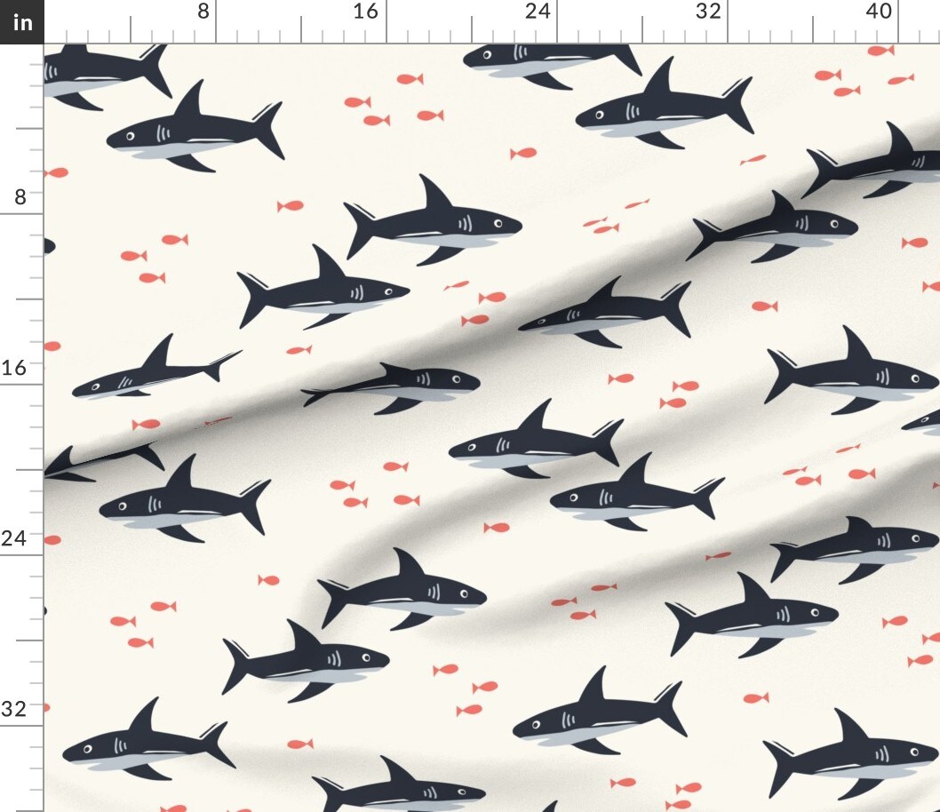 Ocean Under The Sea Marine Life Nautical Beach Waves Sharks Fish Custom Printed Fabric by Spoonflower Various Fabrics by the Yard or Fat Quarter