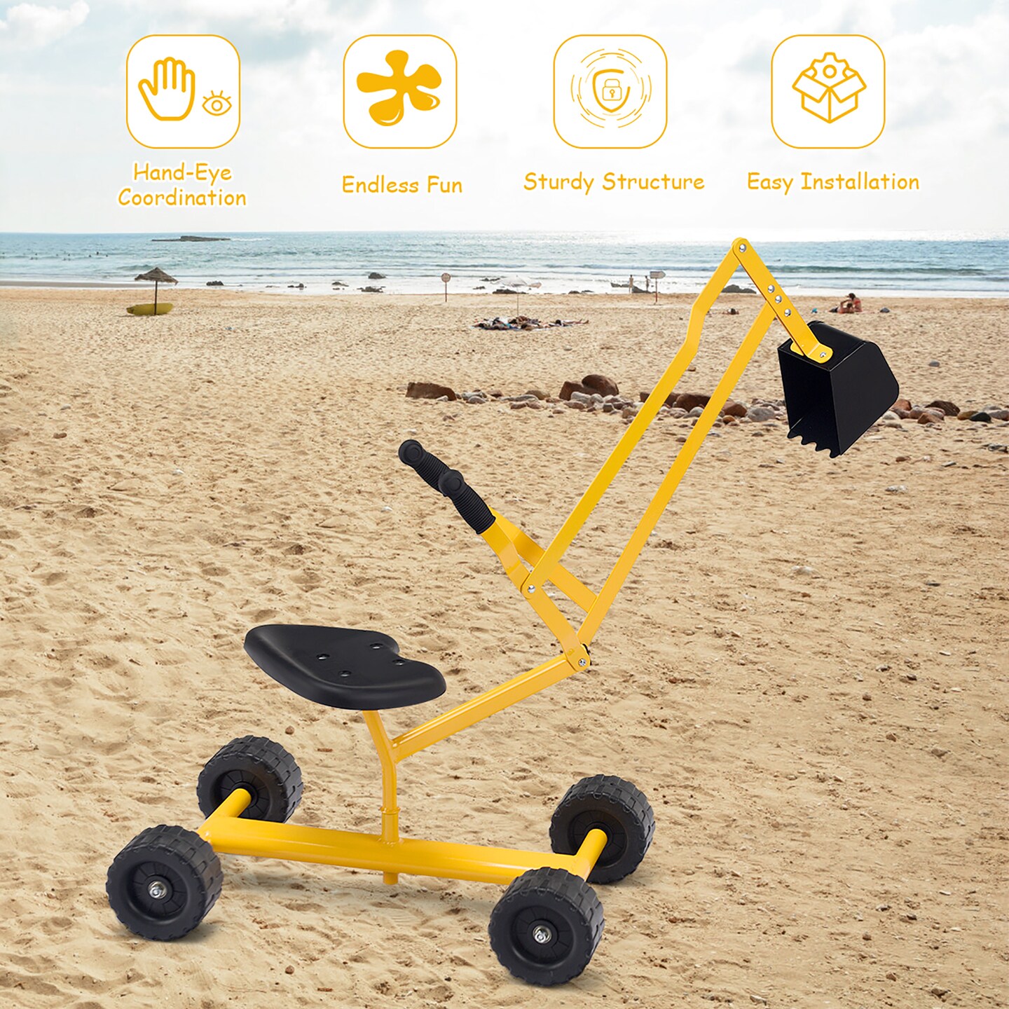 Costway Heavy Duty Kid Ride-on Sand Digger Digging Scooper Excavator for Sand Toy