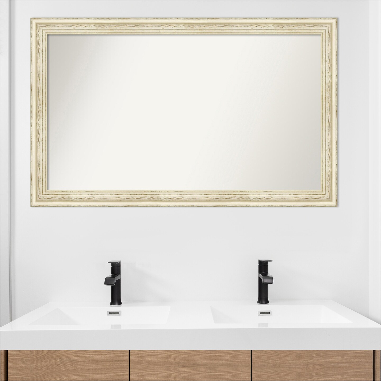 Country White Wash Non-Beveled Custom Framed Bathroom Vanity Wall Mirror