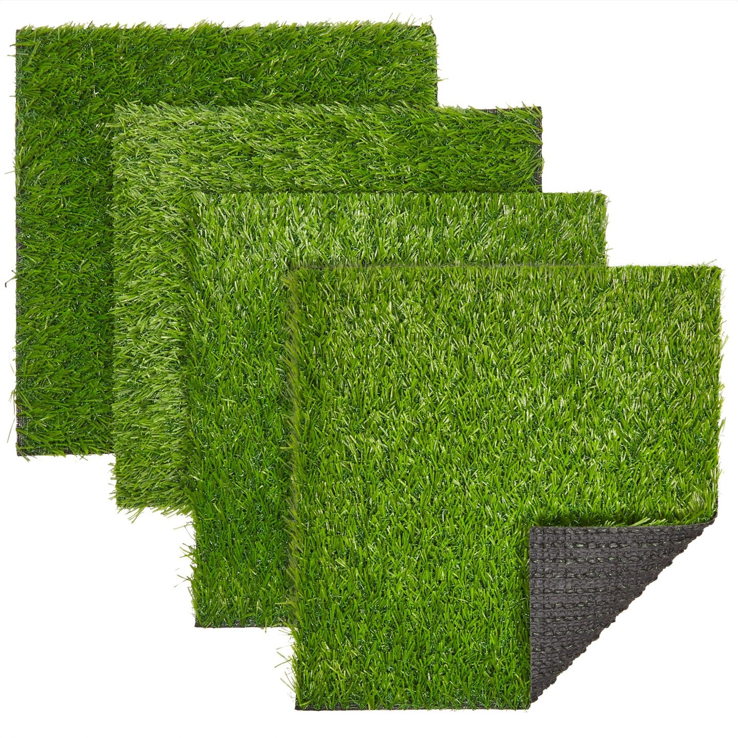 Juvale 4-Pack Non-Slip Artificial Grass Tiles for Indoor &#x26; Outdoor Use | 12x12 - 0.25 in Thick Mats | Easy to Clean &#x26; Durable, Soft Like Natural Lawn | Safe for Kids &#x26; Pets | Patio, Floor &#x26; Wall Decor