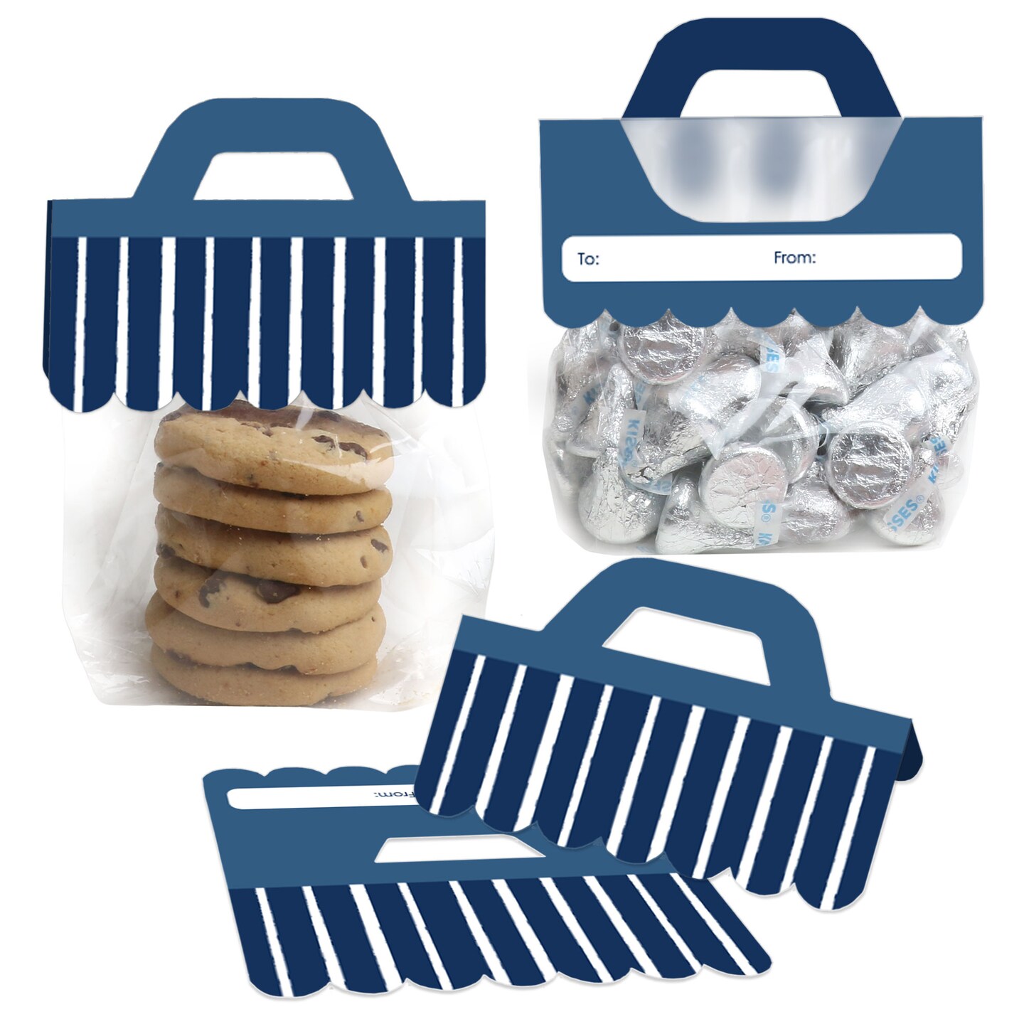 Big Dot of Happiness Navy Stripes - DIY Simple Party Clear Goodie Favor Bag Labels - Candy Bags with Toppers - Set of 24