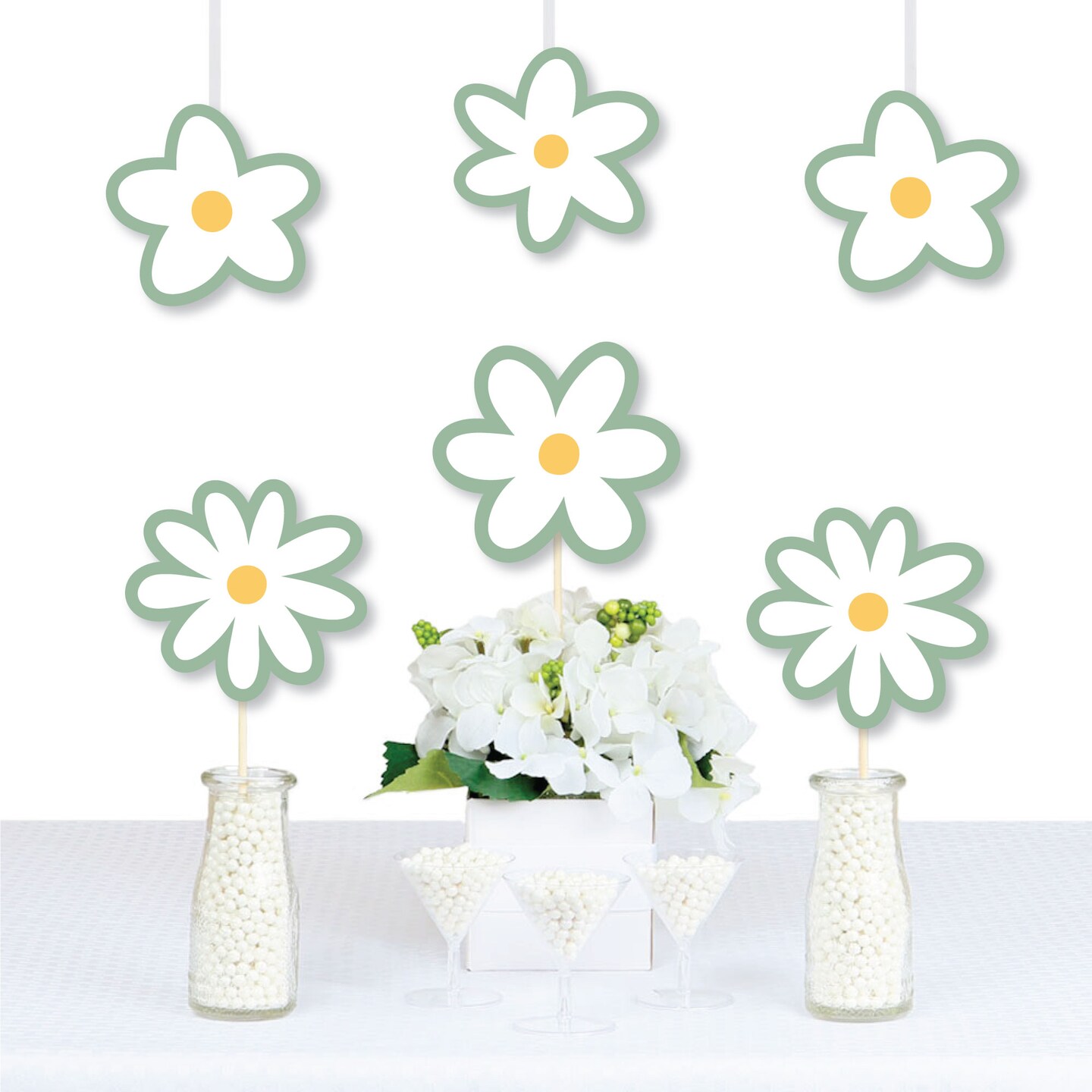 Big Dot of Happiness Sage Green Daisy Flowers - Decorations DIY Floral Party Essentials - Set of 20