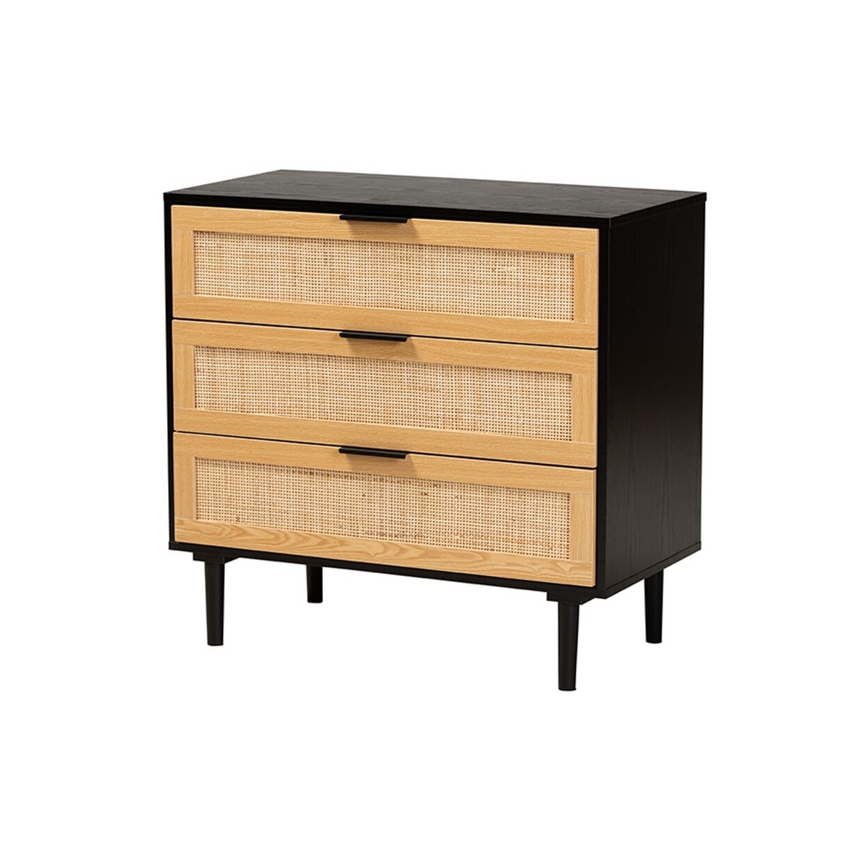 Wholesale Interiors Baxton Studio Maureen Mid-Century Modern Espresso Brown Wood and Rattan 3-Drawer Dresser