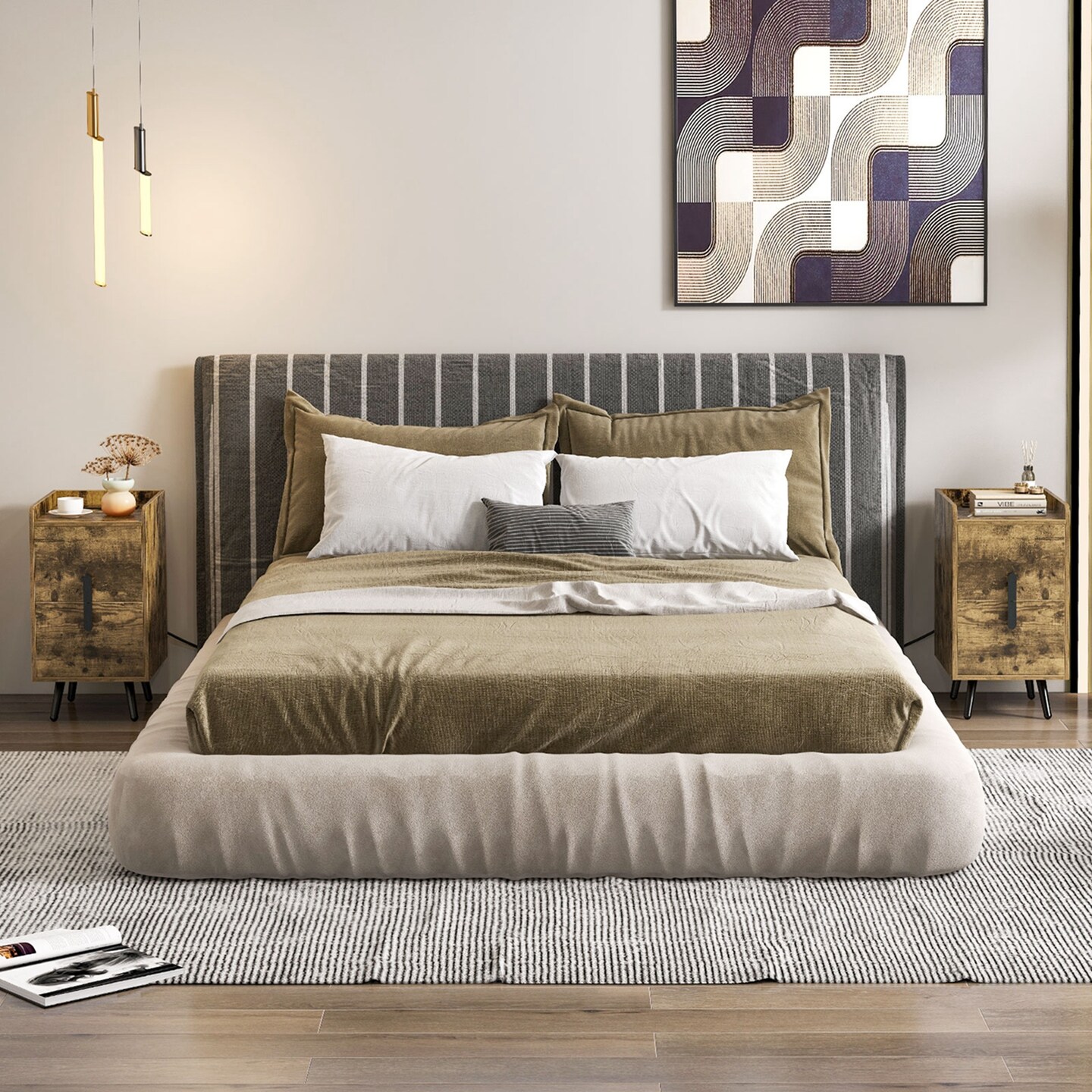 Costway Nightstand with Charging Station Home Bedside Sofa Side Tables with 2 Drawers Coffee/White/Black