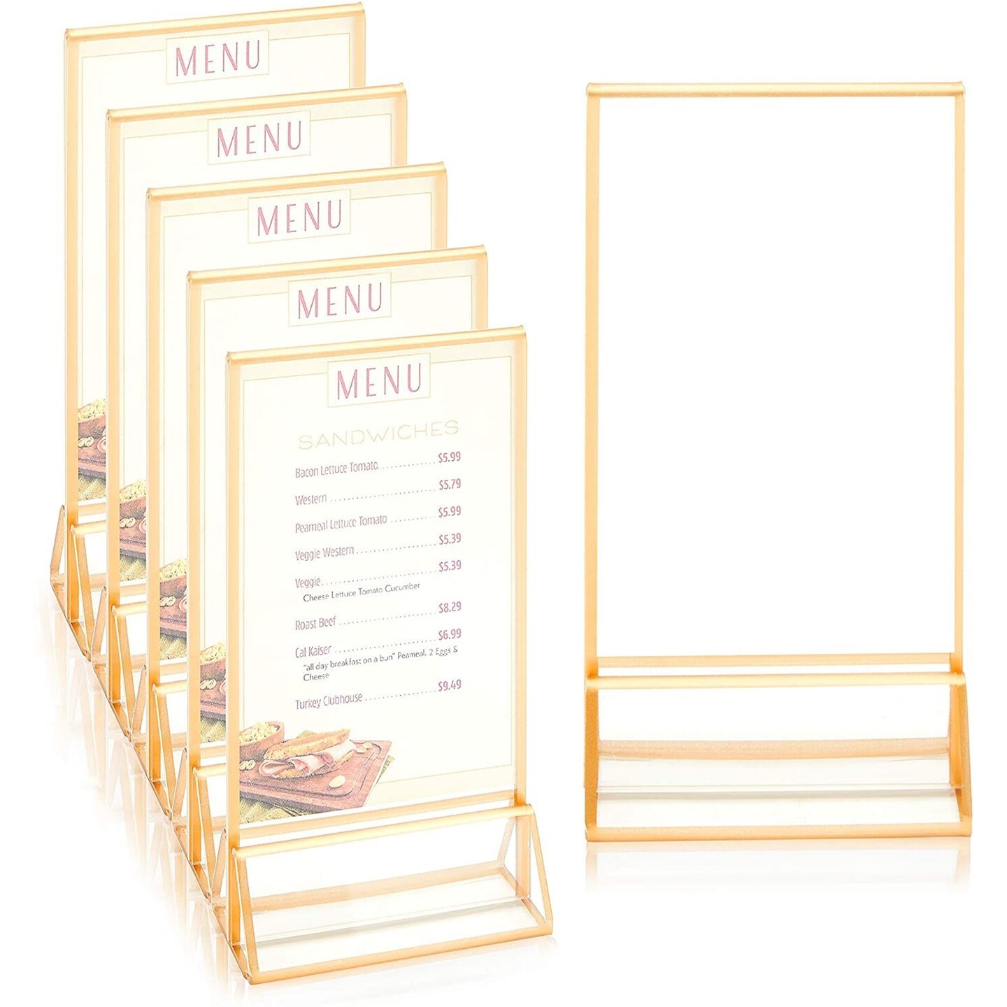 Stockroom Plus Clear Acrylic Sign Holder with Gold Borders, Vertical Stand (4 x 6 in, 6 Pack)