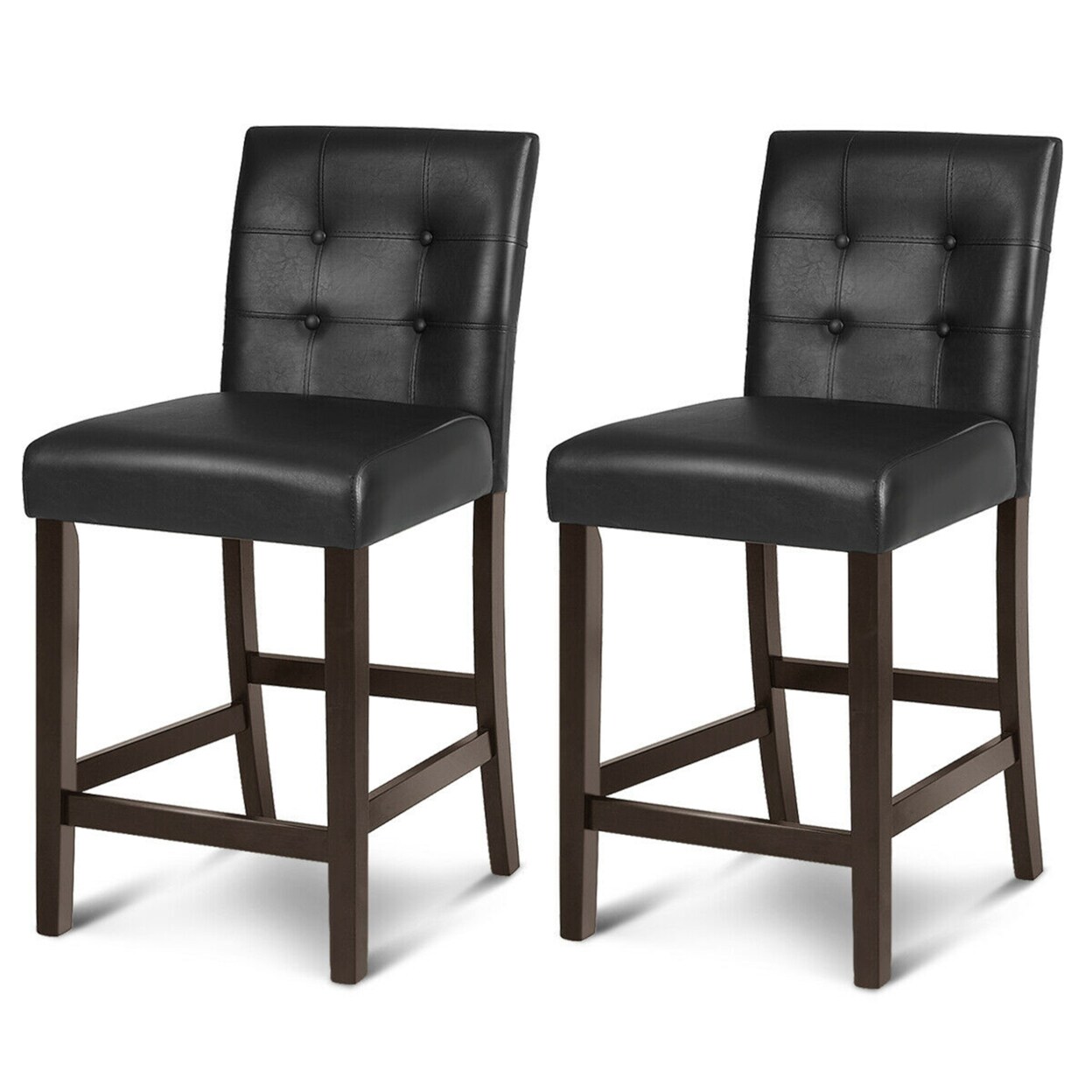 Set Of 2 Bar Stools 25Inch Counter Height Barstool Pub Chair Rubber Wood Black