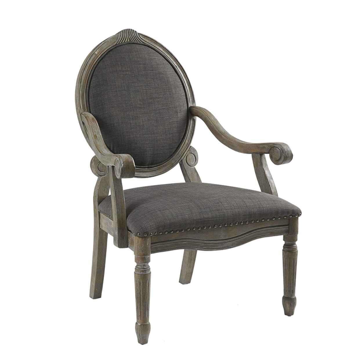 Madison Park Brentwood Oval Back Exposed Wood Arm Chair, 27" x 28.5", Grey