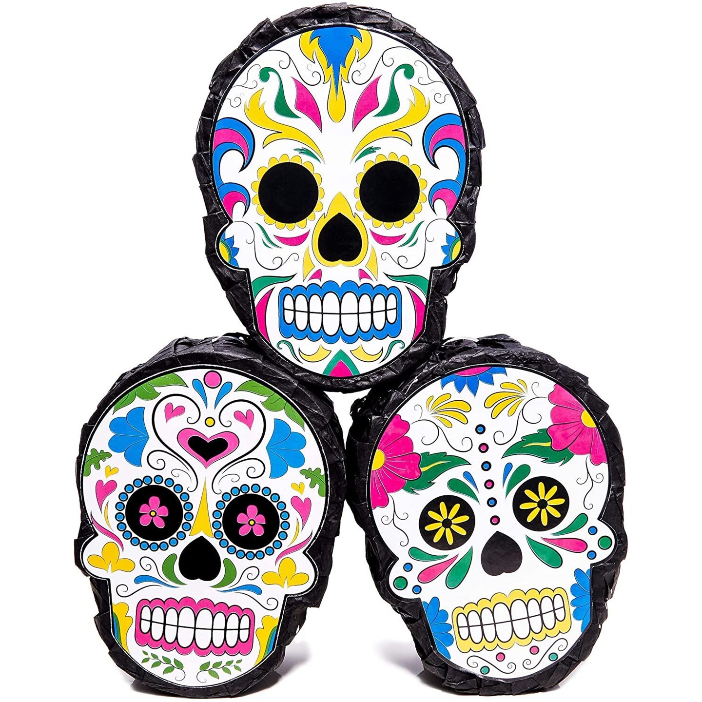 Dia de los Muertos Sugar Skull Mini Pinatas for Cino de Mayo (4 x 7 x 2 In, 3 Pack)