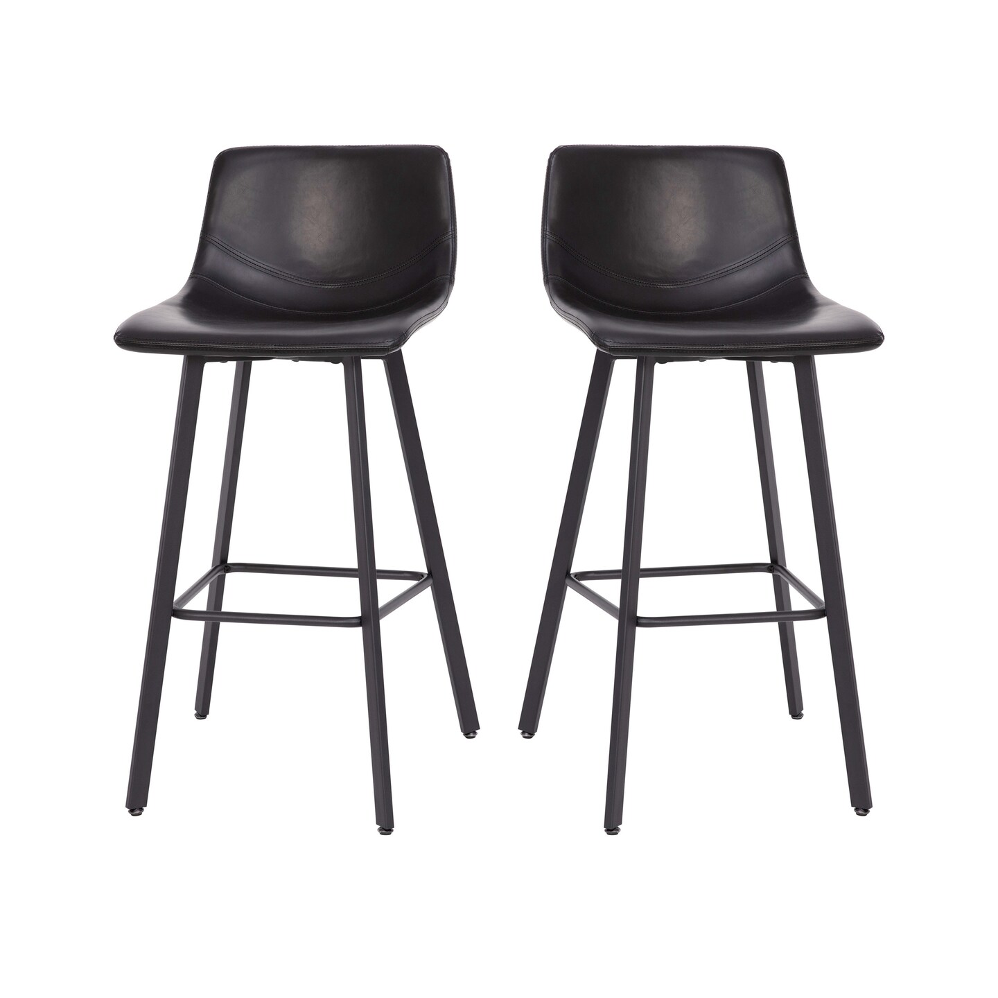 Merrick Lane Oretha Set of 2 Modern Upholstered Stools with Contoured, Low Back Bucket Seats and Iron Frames