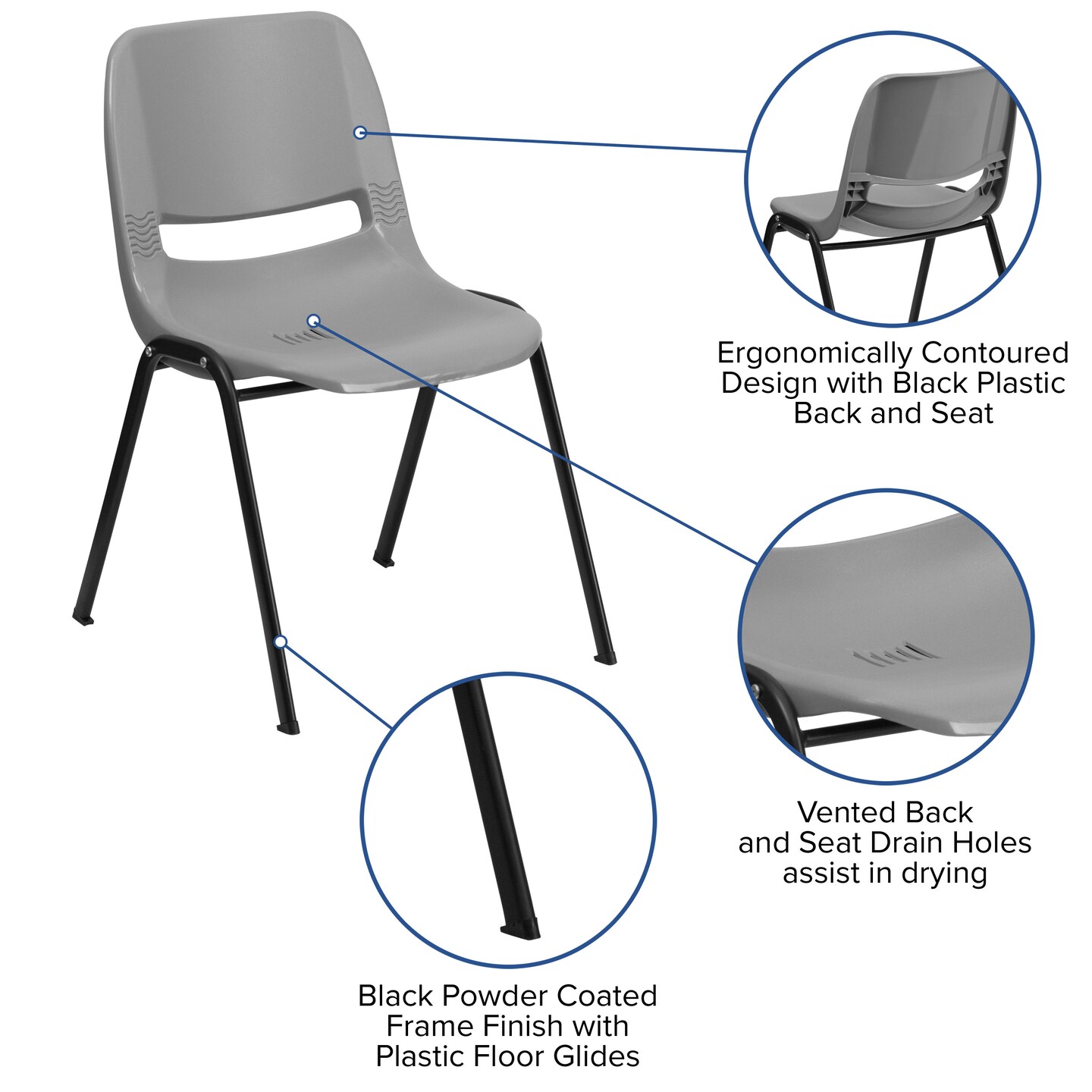 Emma and Oliver Ergonomic Shell Student Stack Chair - Classroom Chair / Office Guest Chair