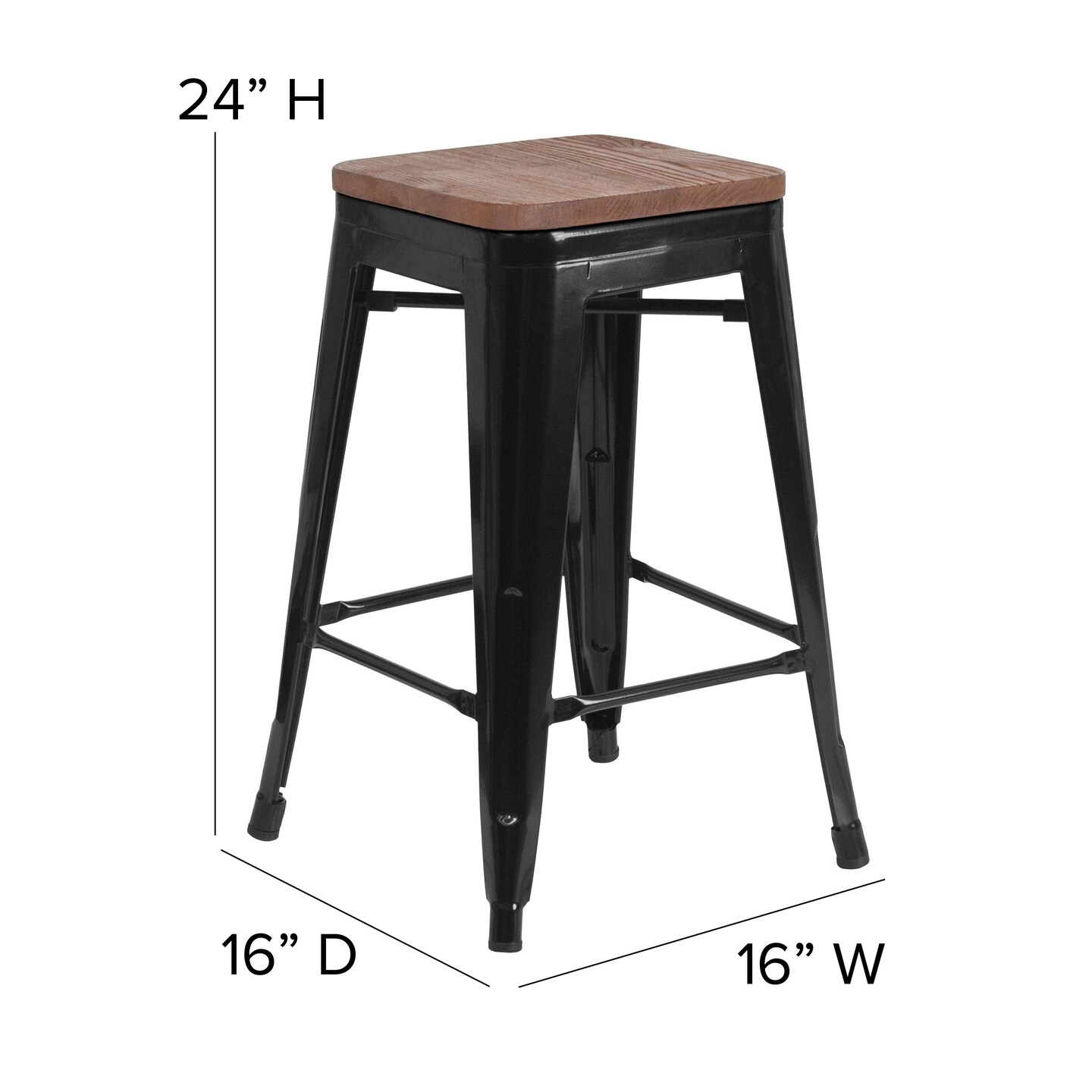 Merrick Lane Dalton Series Backless Metal Dining Stool with Wooden Seat for Indoor Use