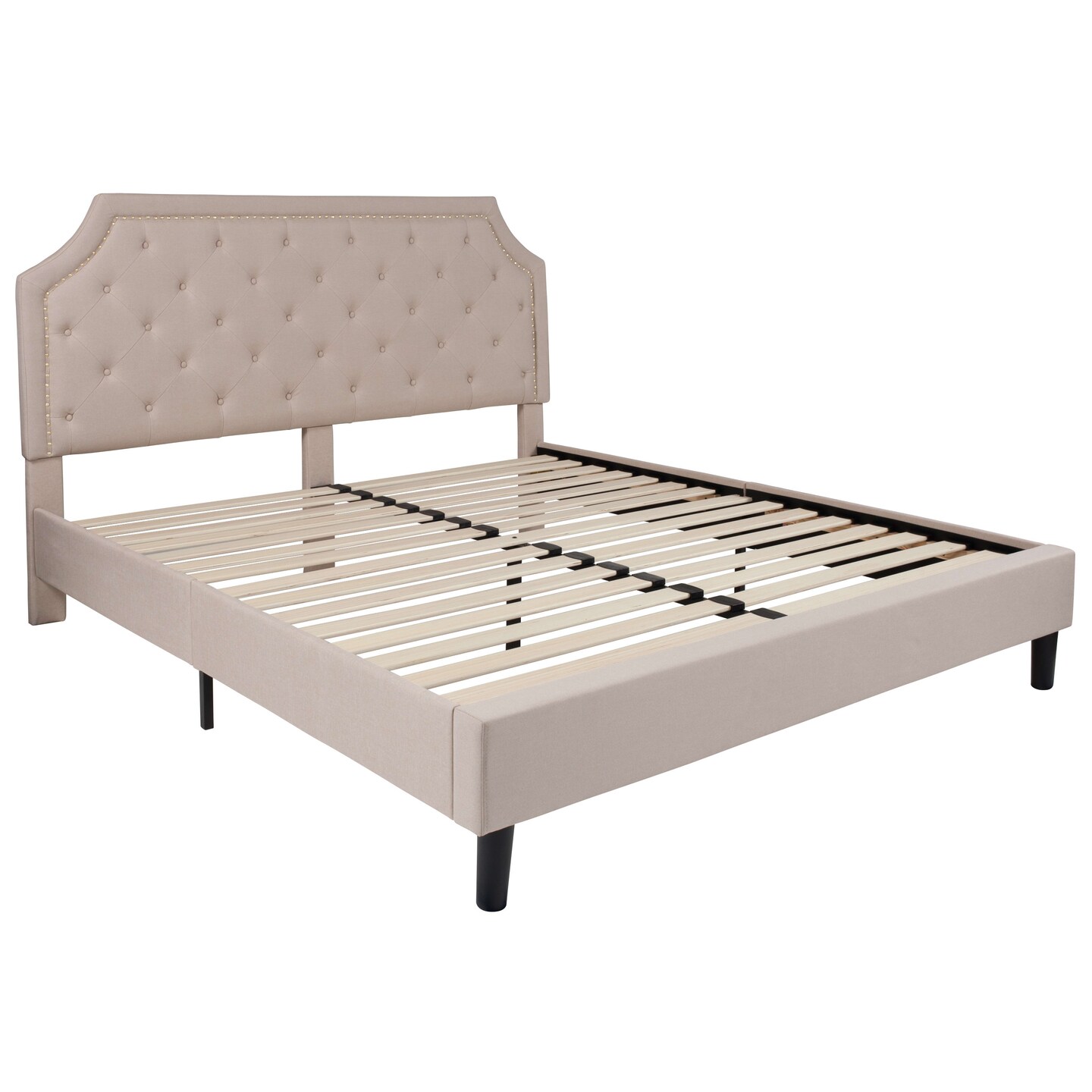 Merrick Lane Provence Platform Bed with Slatted Support Contemporary Tufted Upholstery with Accent Nail Trim