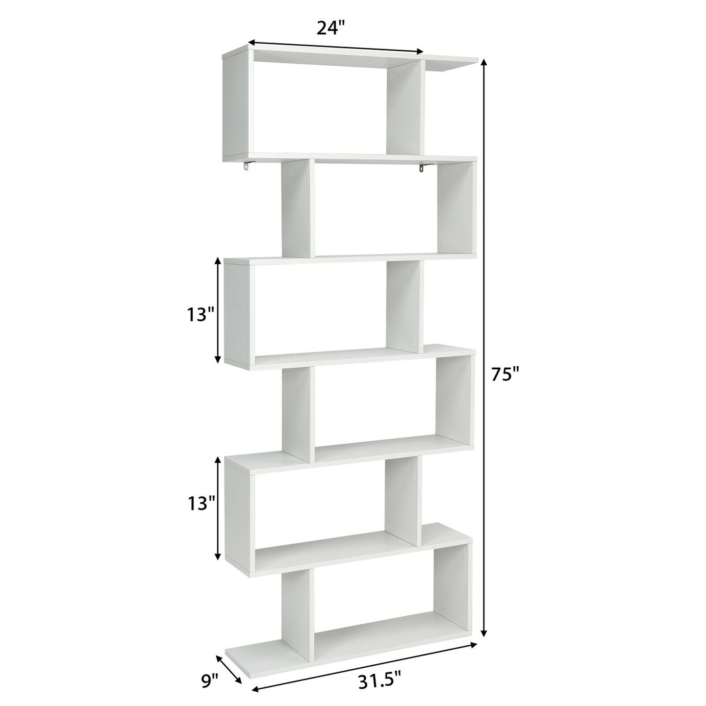 Costway 6 Tier S-Shaped Bookshelf Storage Display Bookcase Decor Z-Shelf