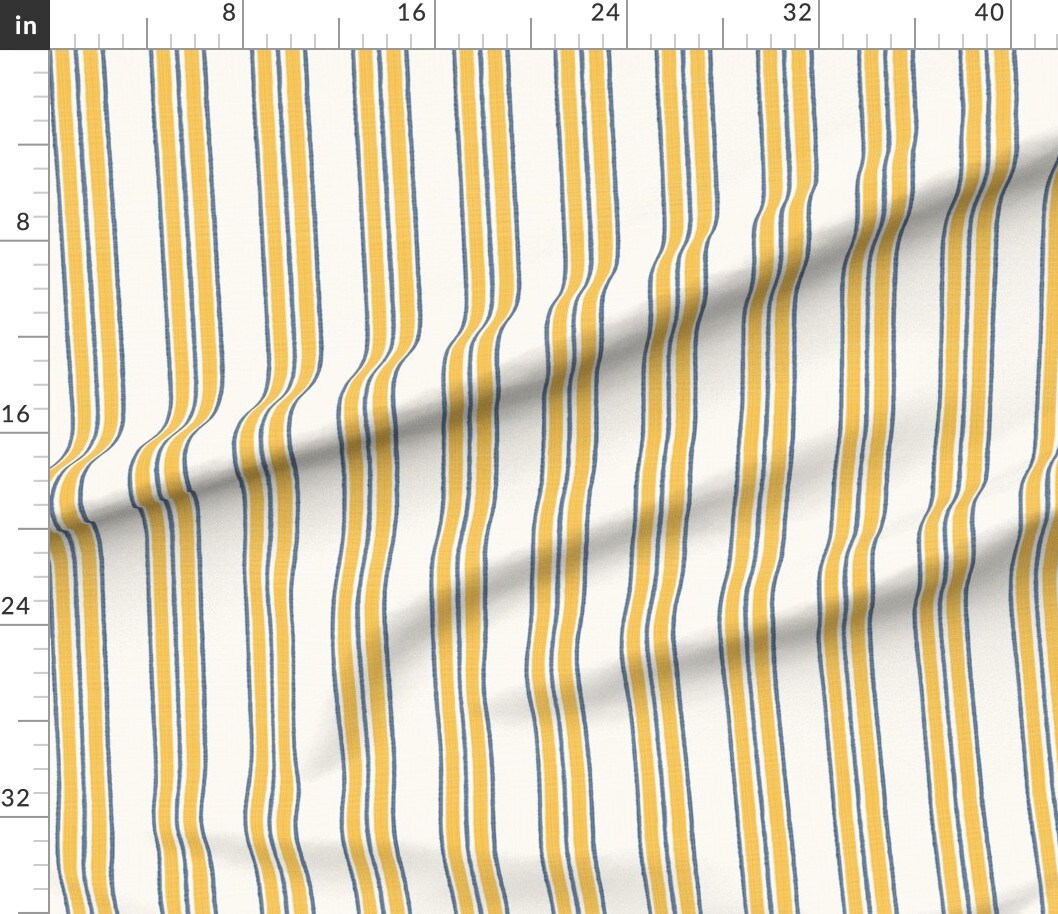 Ticking Stripe Traditional Classic Timeless Blue Yellow Cream Custom Printed Fabric by Spoonflower Various Fabrics by the Yard or Fat Quarter
