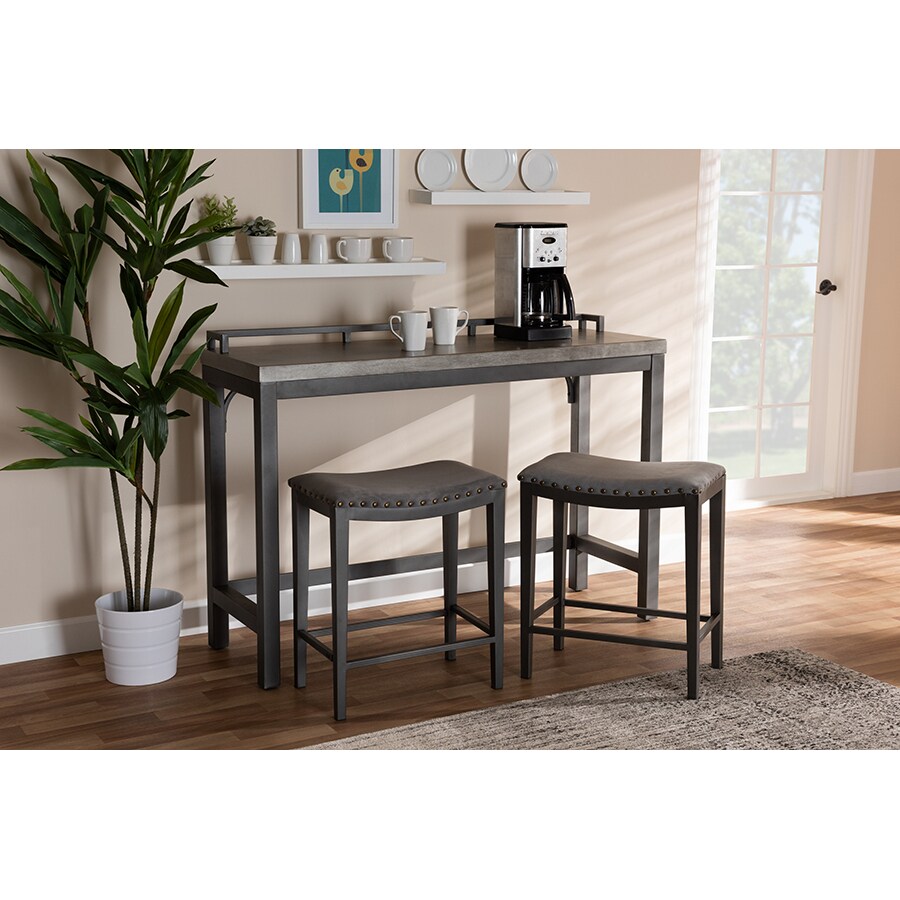 Wholesale Interiors Baxton Studio Noll Modern and Contemporary Grey Fabric Upholstered 3 Piece Multipurpose Metal Counter Table Set