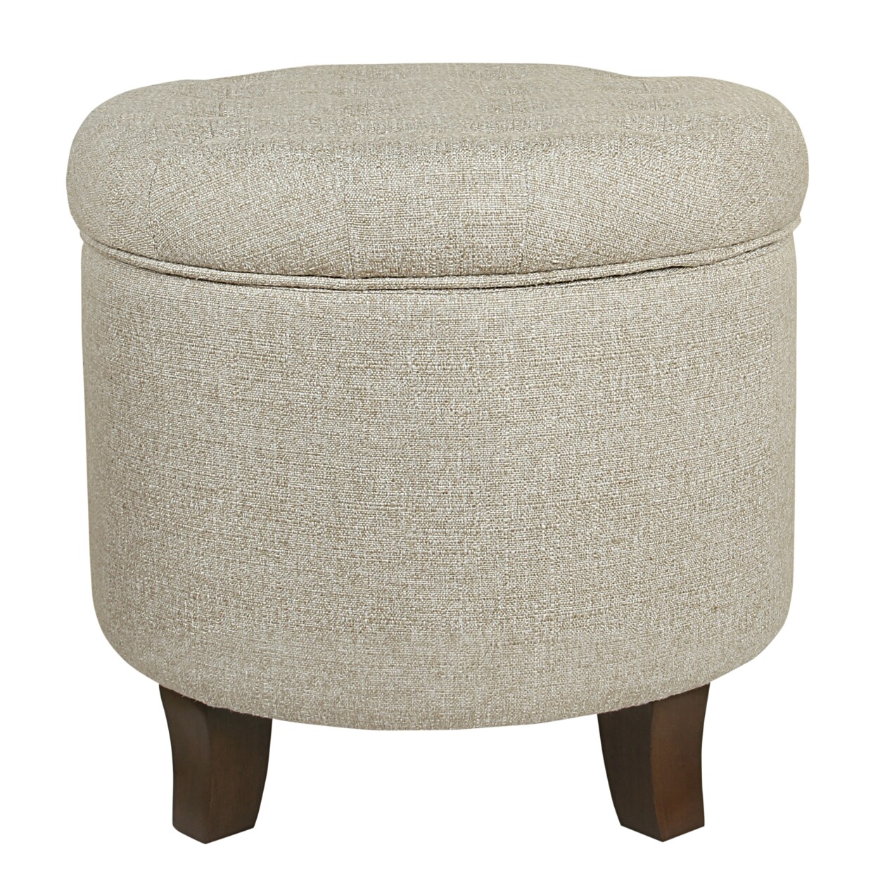 Saltoro Sherpi Textured Woven Fabric Upholstered Round Ottoman with Lift Top Storage, Beige and Brown-