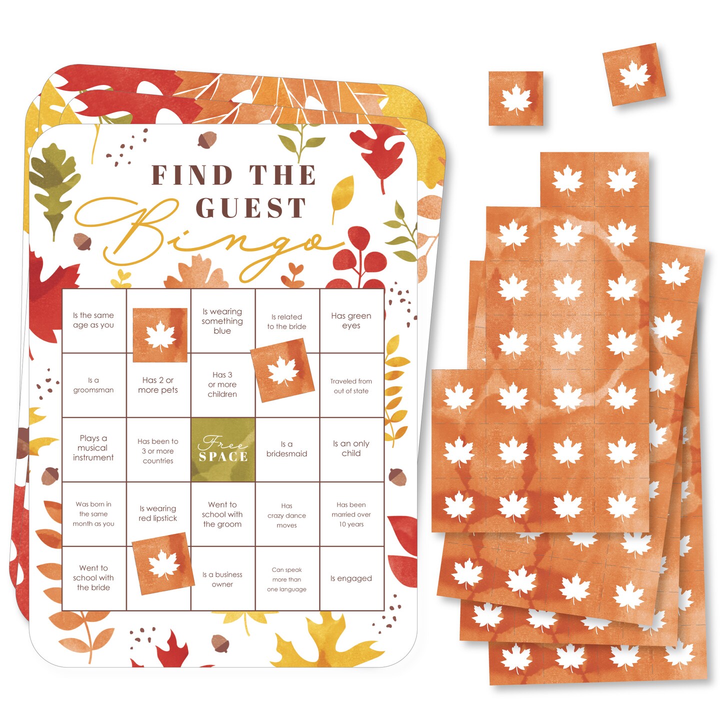 Big Dot of Happiness Fall Foliage Bride - Find the Guest - Autumn Leaves Bridal Shower and Wedding Party Bingo Game - Set of 18