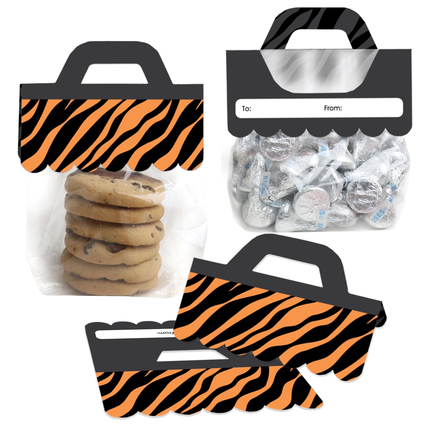 Big Dot of Happiness Tiger Print - DIY Jungle Party Clear Goodie Favor Bag Labels - Candy Bags with Toppers - Set of 24