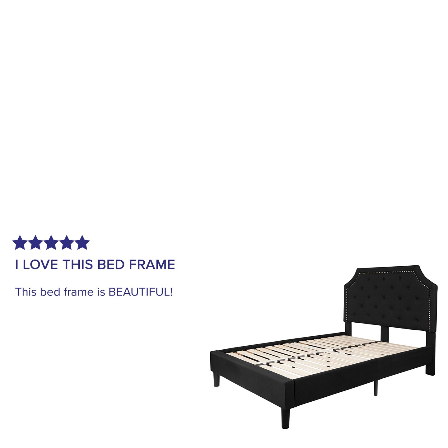 Merrick Lane Provence Platform Bed with Slatted Support Contemporary Tufted Upholstery with Accent Nail Trim