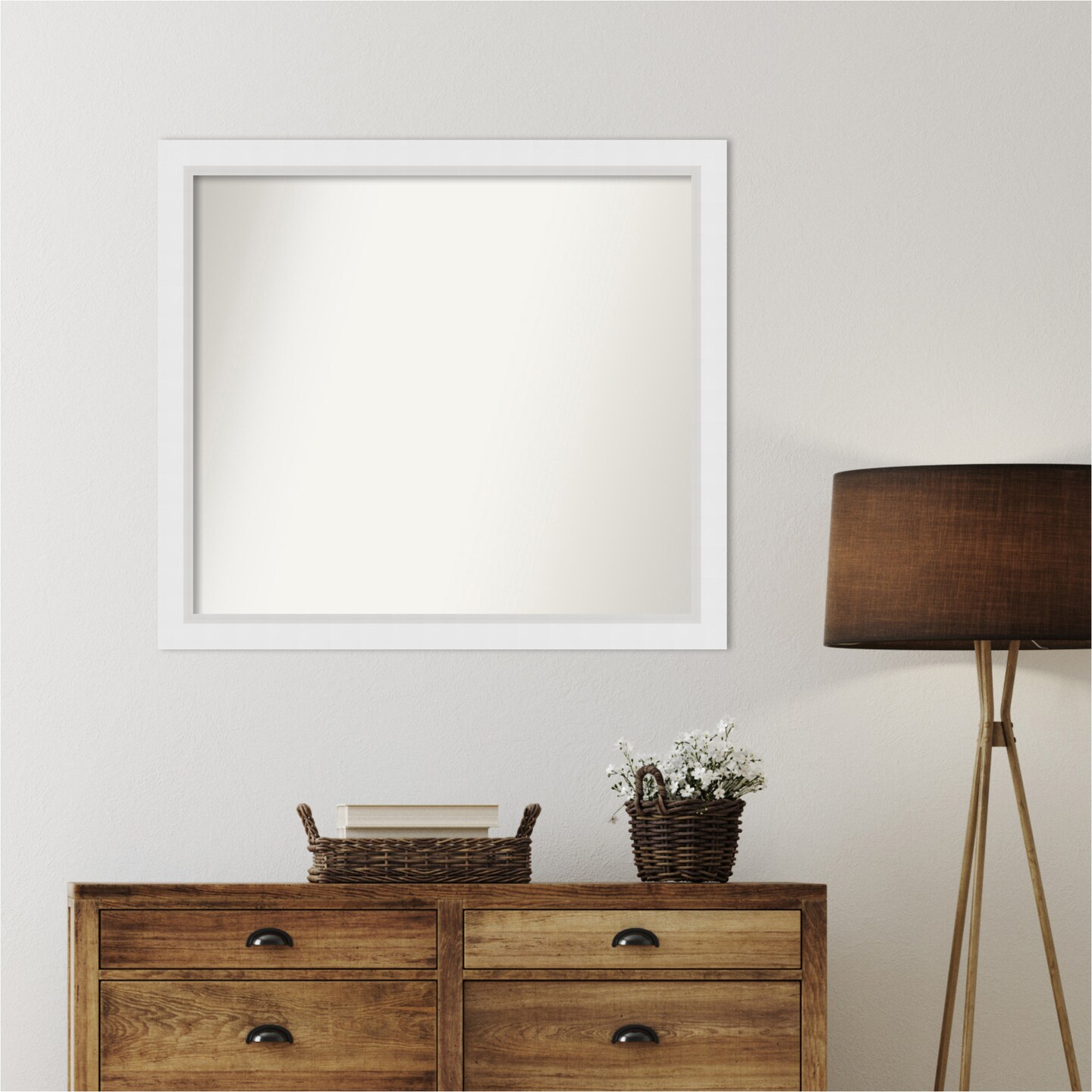 Blanco White Non-Beveled Custom Framed Bathroom Vanity Wall Mirror