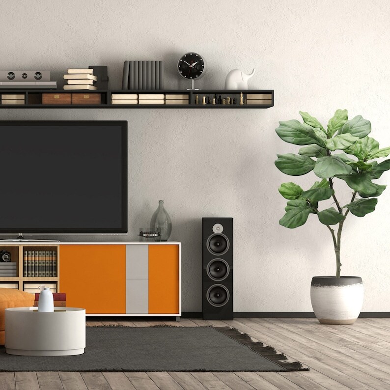 4' Artificial Silk Fiddle Leaf Fig Tree in Black Pot Lifelike, Low