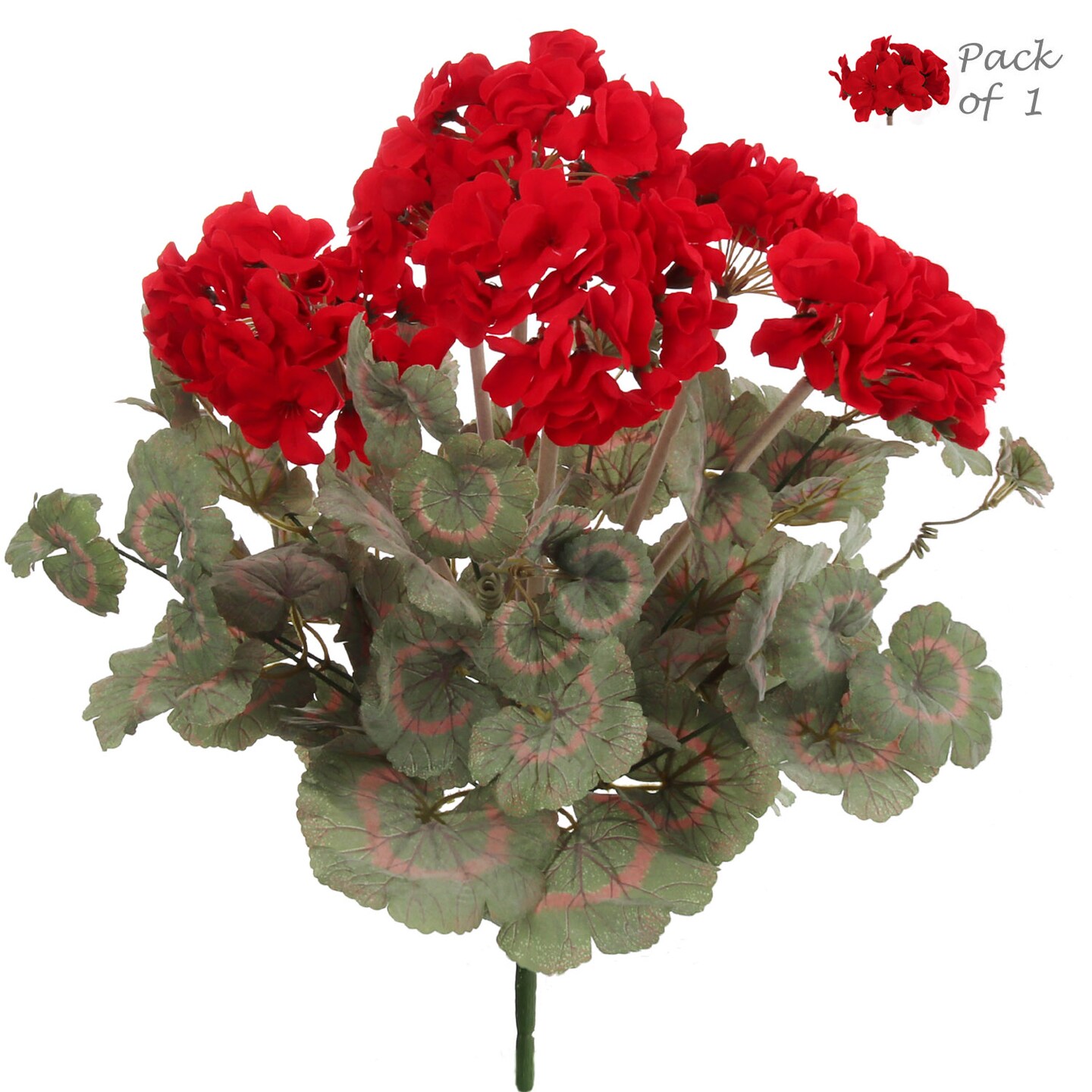 Red Geranium Bush, 18Inch, with 7 Silk Sprays & Foliage, UV Resistant