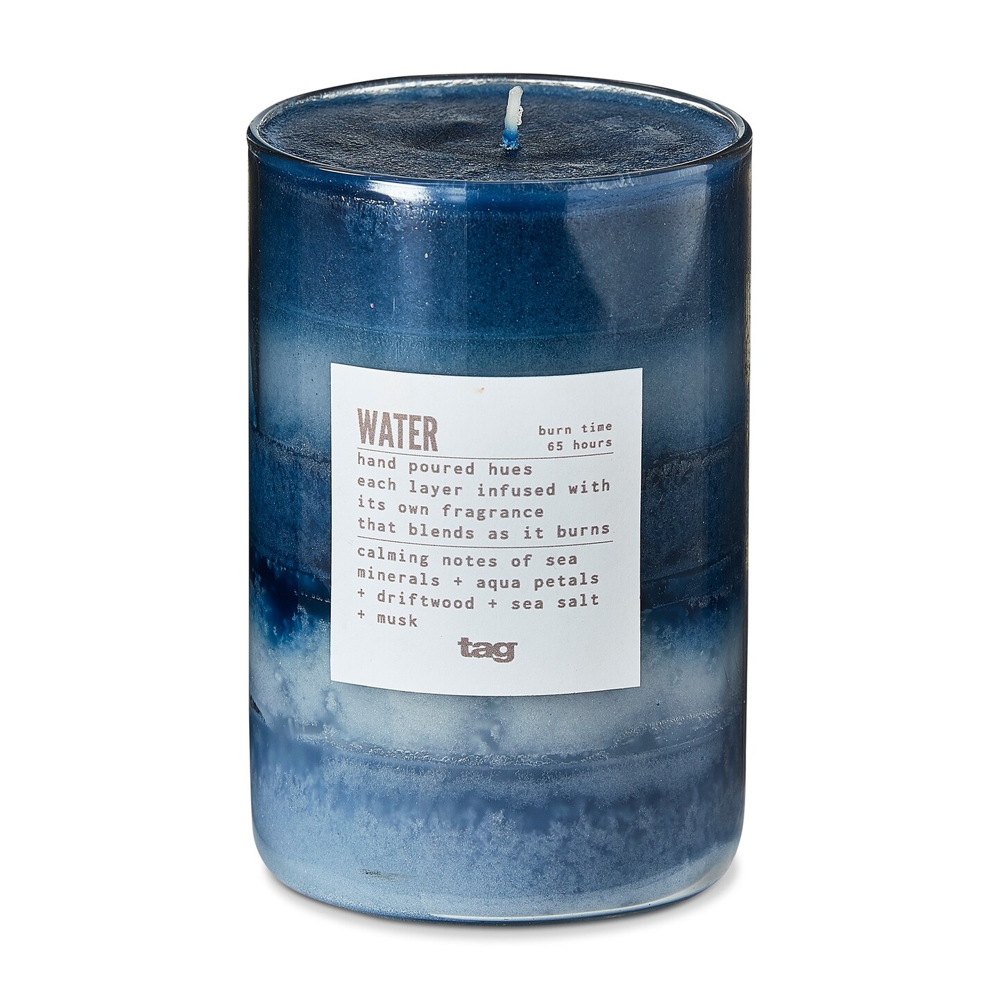 Water Themed Scented Paraffin Wax Pillar Candle Medium, Blue, 3x4.7 inch, Burn Time 85 Hours