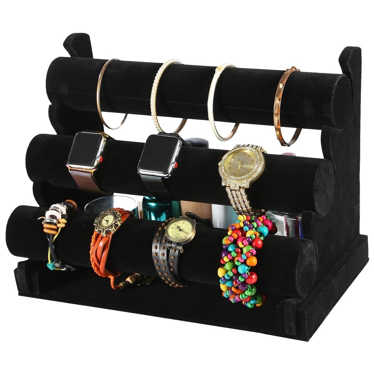 SKUSHOPS 3-Tier Velvet Jewelry Stand Removable Bracelet Holder Watch Jewelry Bangle Display Rack