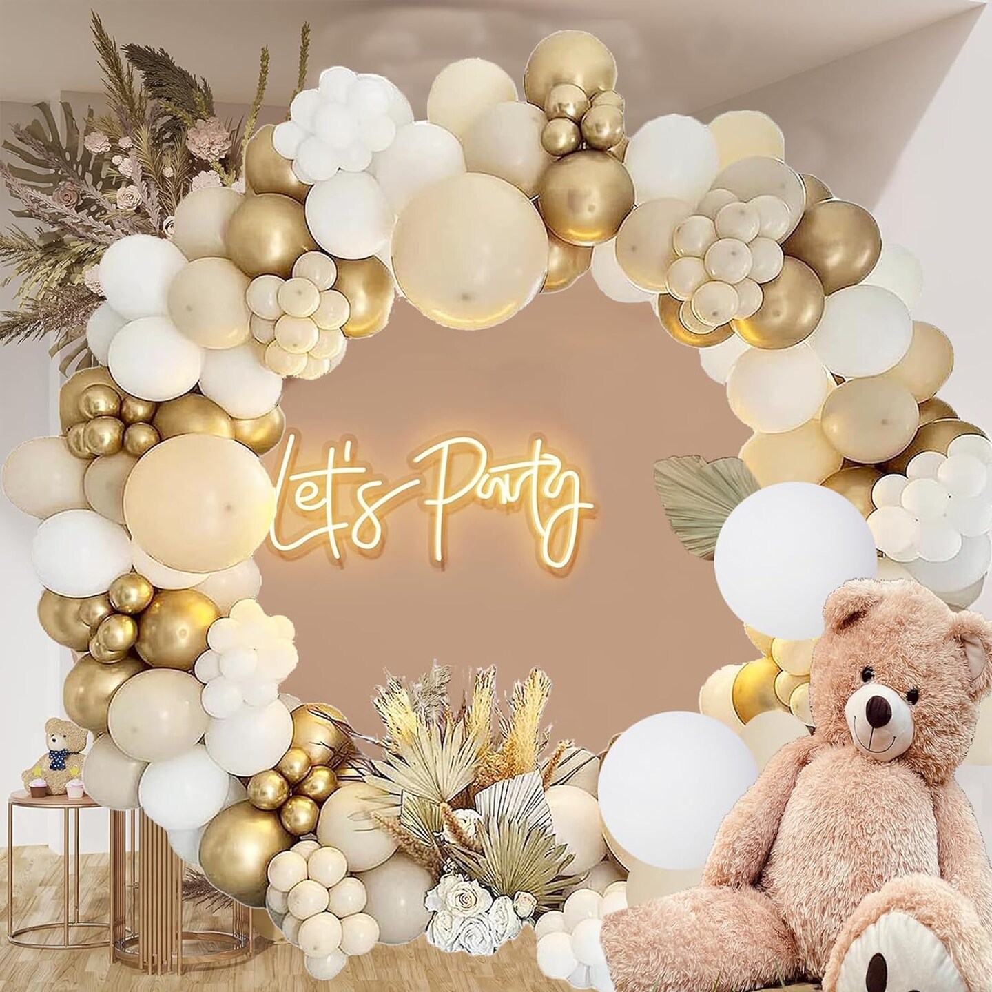White Sand Gold Balloon Garland Arch Kit - 121Pcs White Nude Balloons With Metallic Chrome Gold Latex Balloons for Boho Wedding Baby Bridal Shower Birthday Decorations Backdrop (White Gold)