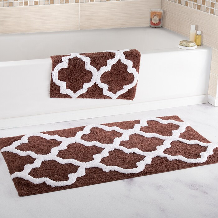 Lavish Home   100% Cotton 2 Piece Trellis Bathroom Mat Set - Chocolate