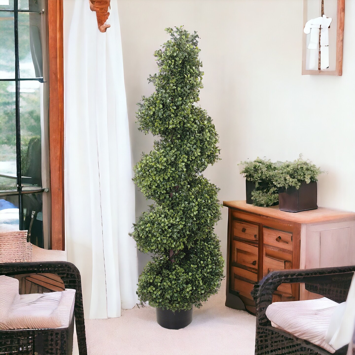 4ft Spiral Boxwood Topiary Tree in Black Pot by Floral Home&#xAE;