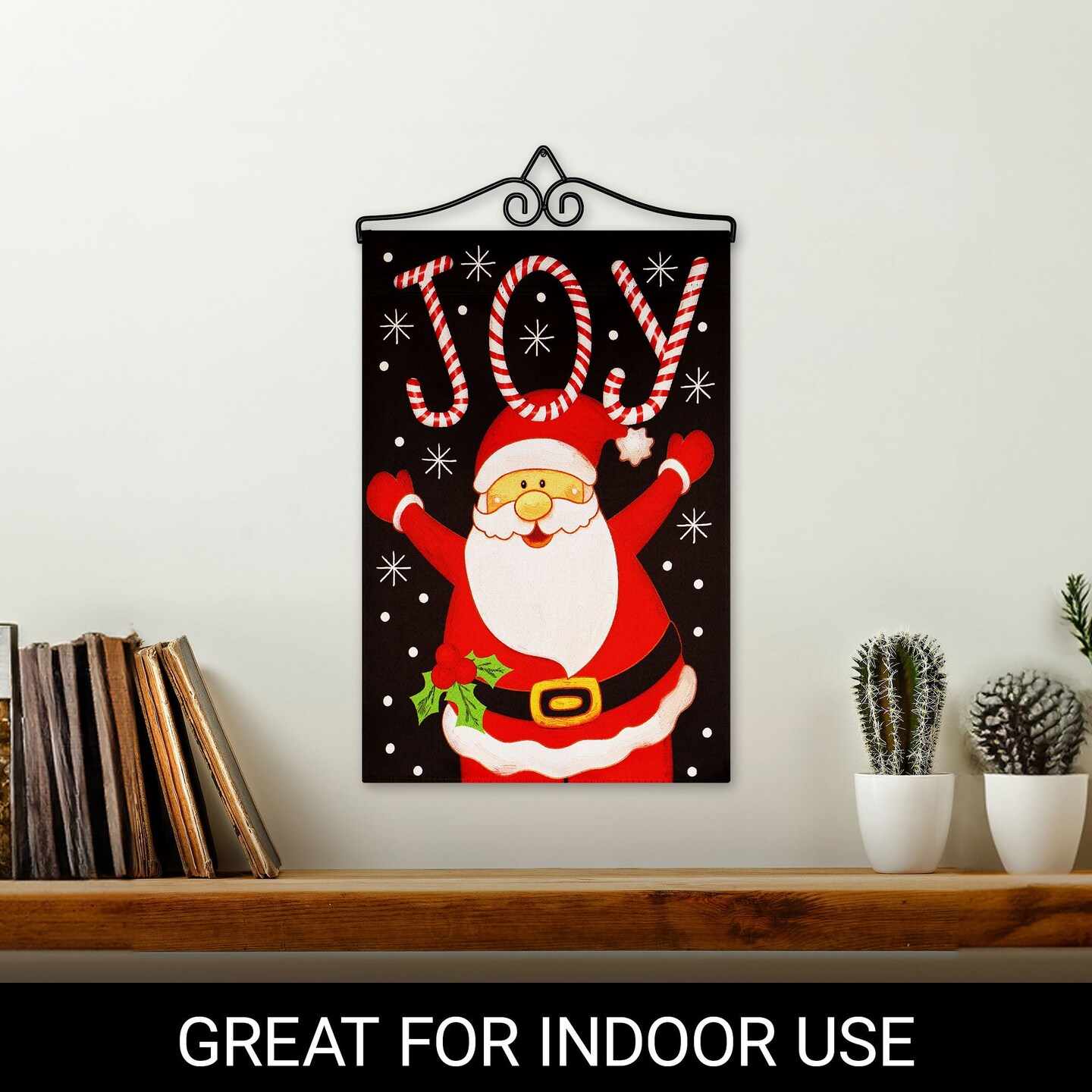 G128 Combo Pack Garden Flag Hanger 14IN &#x26; Garden Flag Joyful Santa 12x18IN Printed Double Sided Blockout Fabric