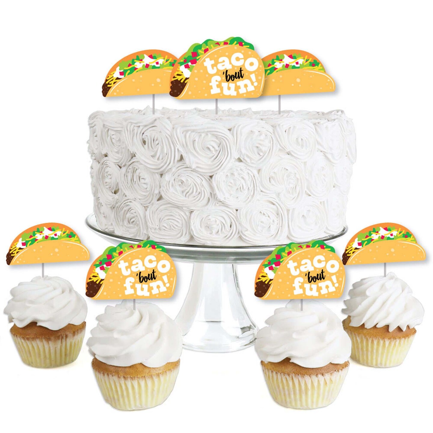 Big Dot of Happiness Taco &#x27;Bout Fun - Dessert Cupcake Toppers - Fiesta Clear Treat Picks - Set of 24