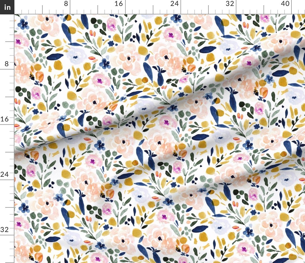 Pastel Floral Watercolor Nursery Spring Bohemian Boho Chic Girly Custom Printed Fabric by Spoonflower Various Fabrics by the Yard or Fat Quarter