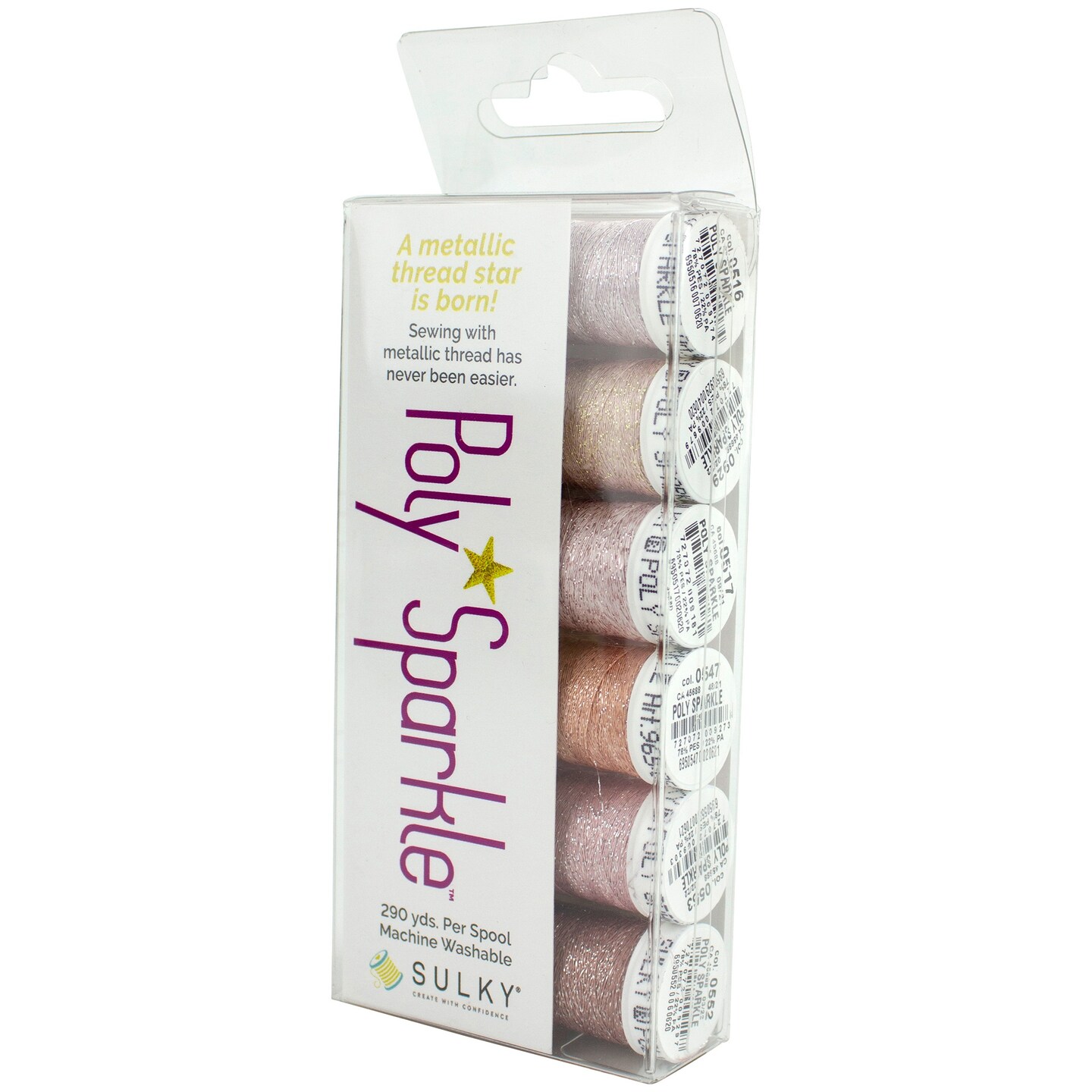 Sulky 30wt Poly Sparkle Thread 6/Pkg-Pink Pastel Assortment