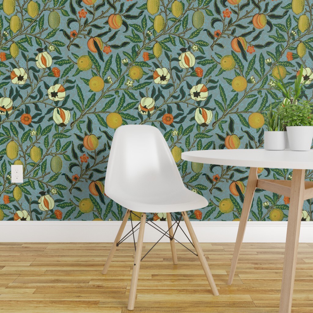 Pre-Pasted Wallpaper 2FT Wide Victorian Style Citrus Fruit English Garden Antique Vintage Inspired Custom Pre-pasted Wallpaper by Spoonflower