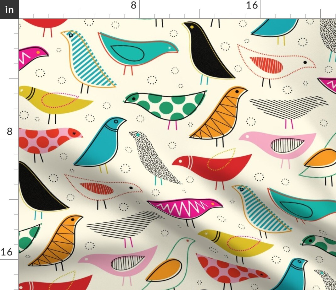 Mod, Rainbow, Bird, Nursery, Scandinavian, Gender Neutral, Yellow, Midcentury Custom Printed Fabric by Spoonflower Various Fabrics by the Yard or Fat Quarter