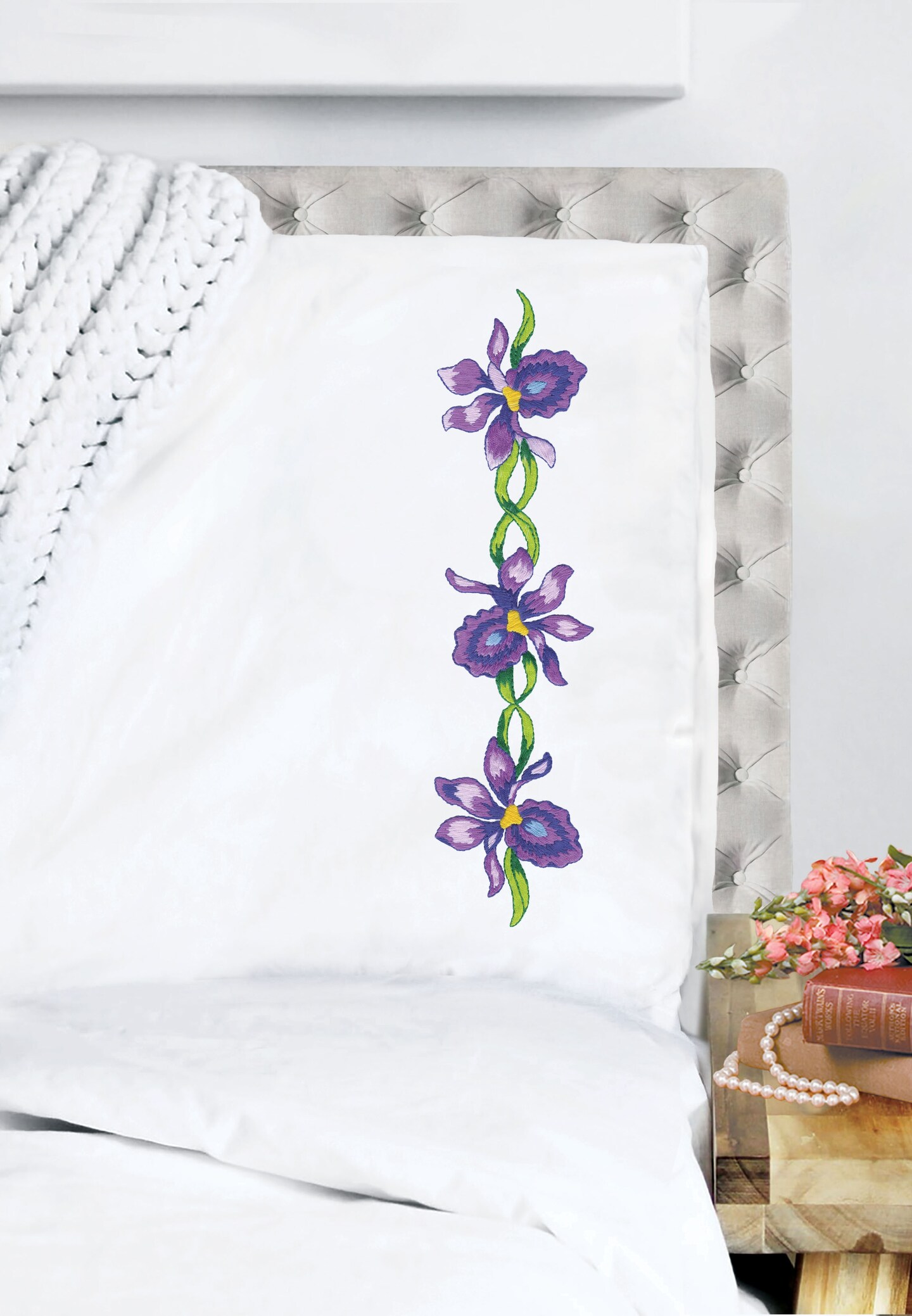 Tobin Stamped For Embroidery Pillowcase Pair 20&#x22;X30&#x22;-Irises