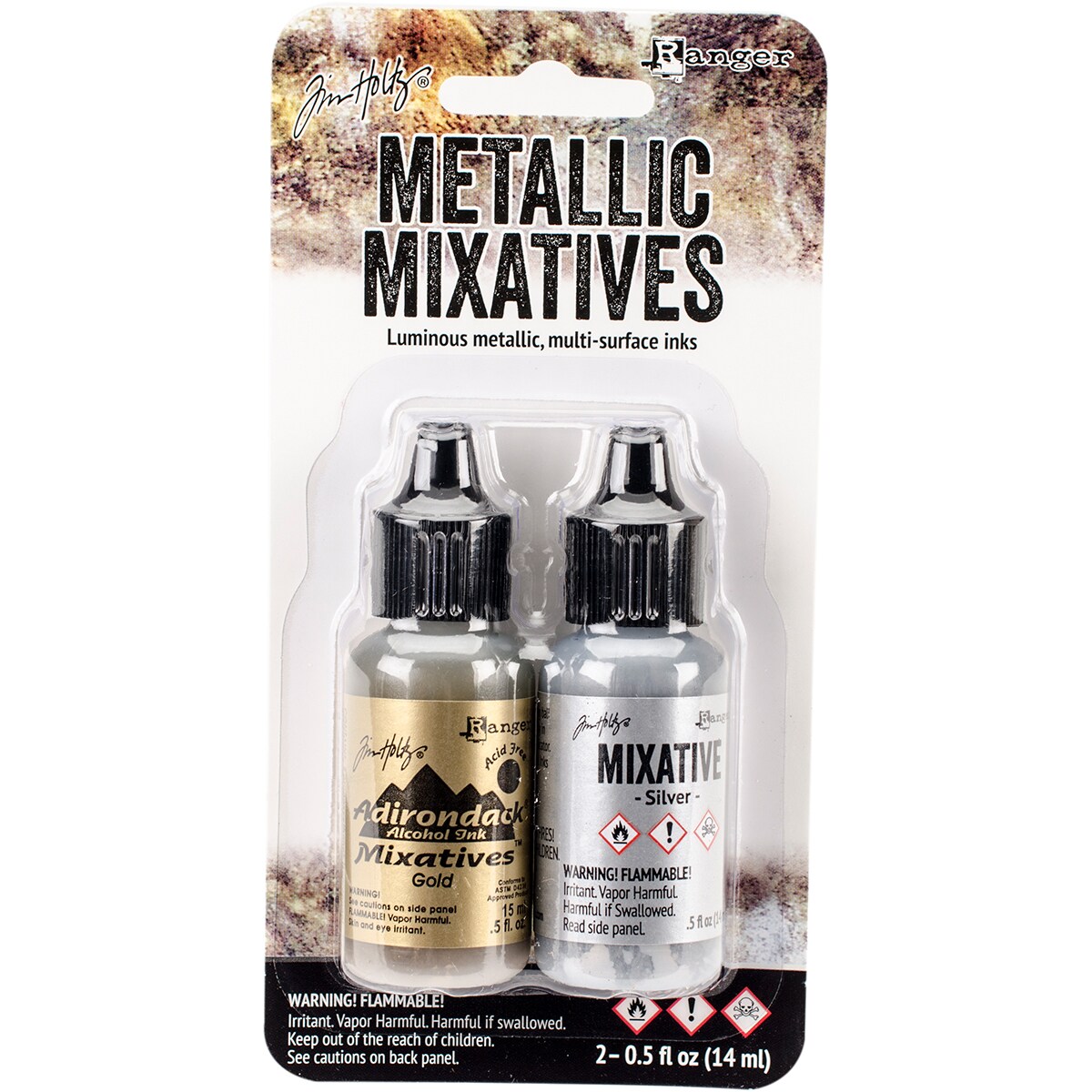 Tim Holtz Alcohol Ink Metallic Mixatives .5oz 2/Pkg-Gold &#x26; Silver