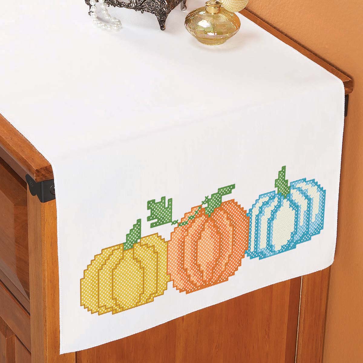 Herrschners Pumpkin Trio Dresser Scarf Stamped Cross Stitch Michaels