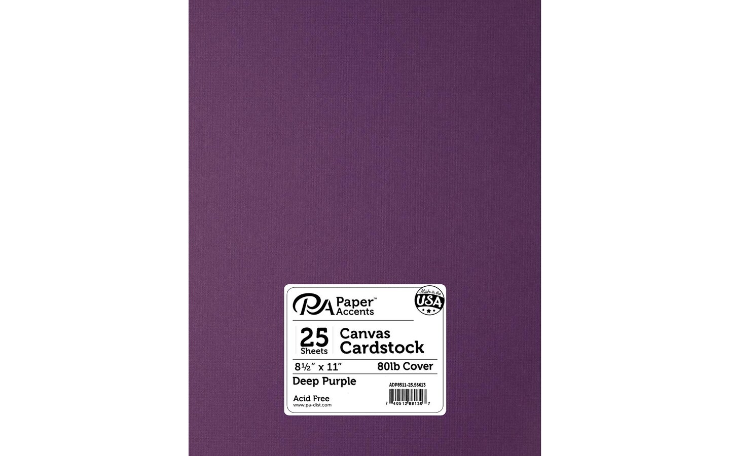 PA Paper Accents Canvas Cardstock 8.5" x 11" Deep Purple, 80lb colored
